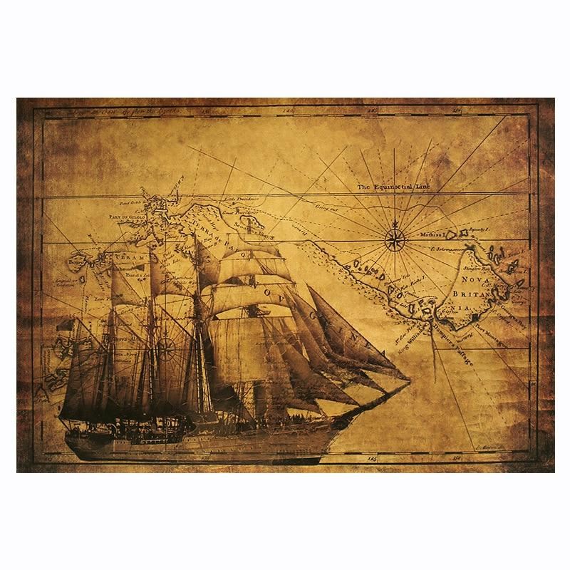 Ancient sailing ship nautical line kraft poster retro bar cafe home restaurant d