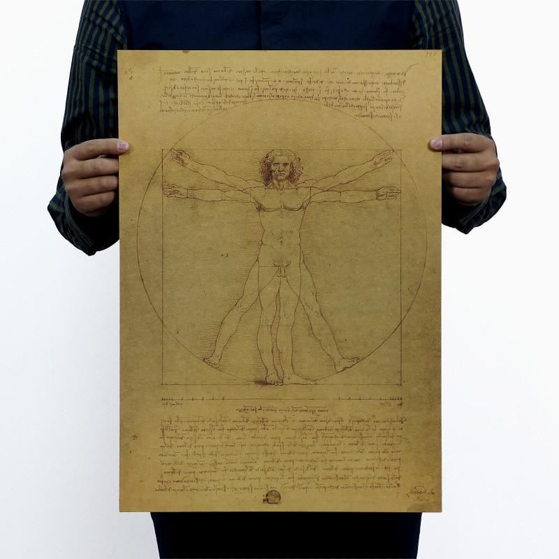 Da Vinci manuscript-Vitruvian man nostalgic retro kraft poster bar dorm decor print