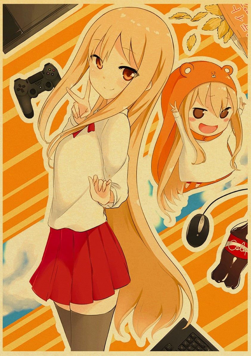 Vintage Anime Day Himouto! Umaru-chan Posters Retro Kraft Paper Prints 12x16