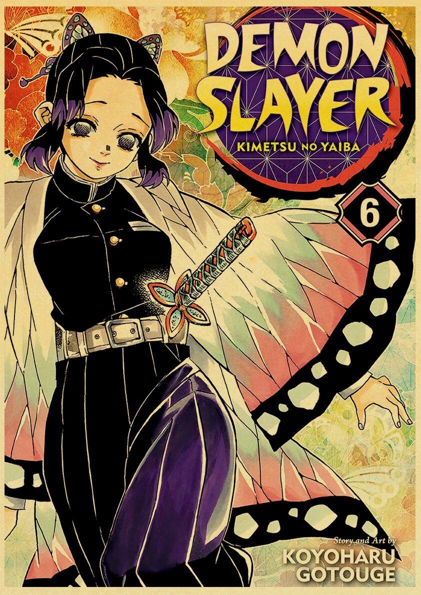 Vintage Kimetsu no Yaiba Anime Poster Kraft Paper Prints Demon Slayer Painting 12x16