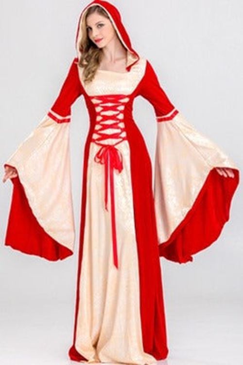 women New Medieval dress costume Renaissance Gothic Cosplay Hooded Long Dress Wo