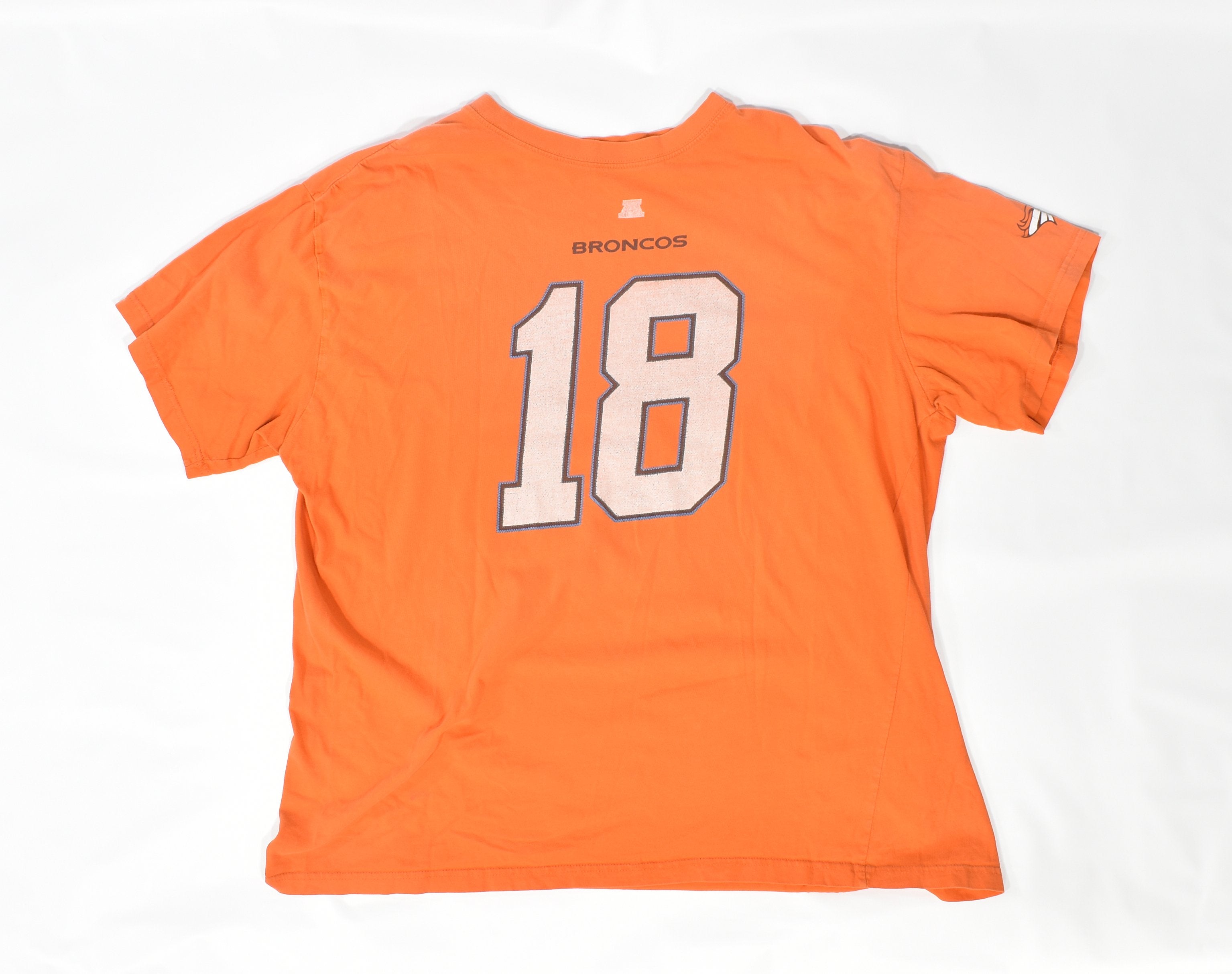 Denver Broncos Mens t shirt Orange Payton Manning 18 used NFL Football Used Shir