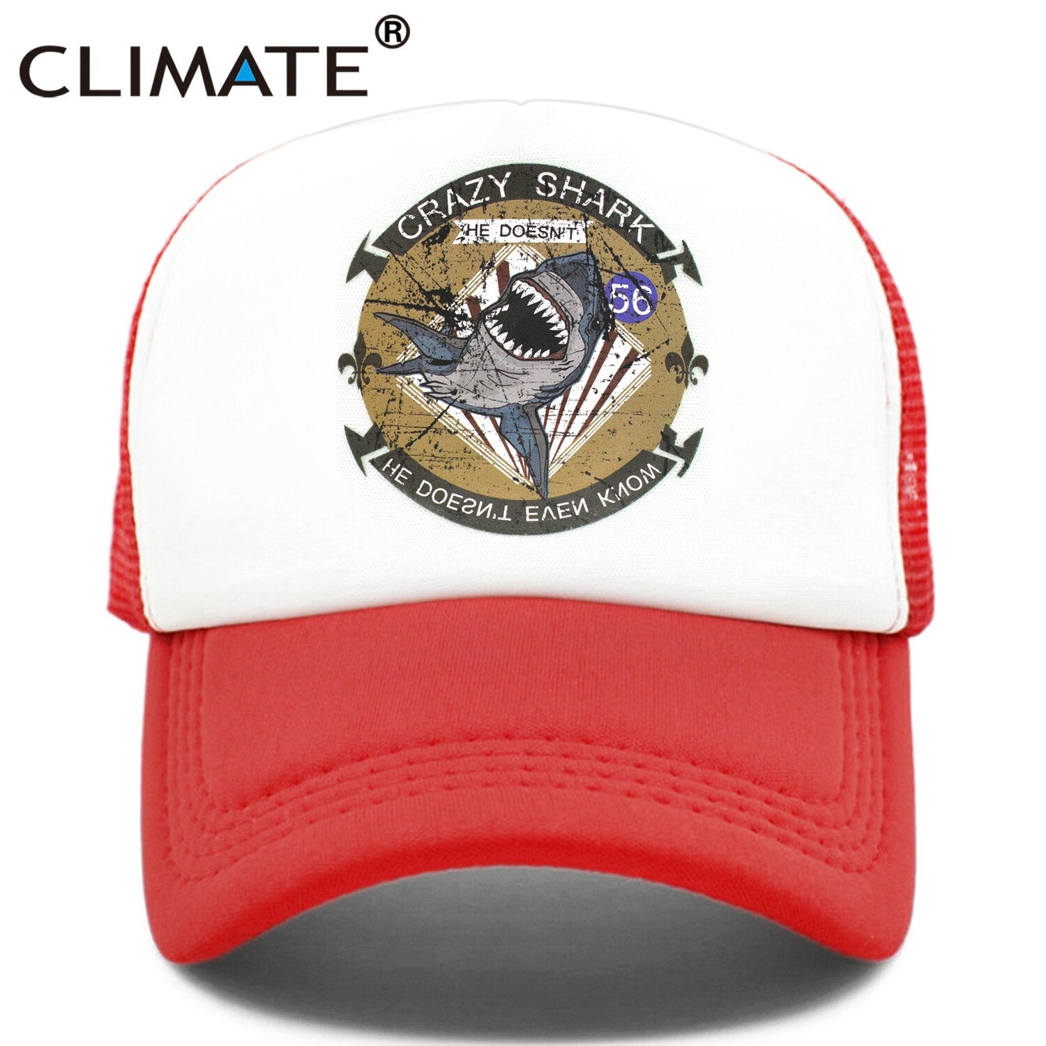 CLIMATE Crazy Shark Trucker Cap Seaside Beach Shark Crazy Baseball Caps Hat Surfing Summer Trucker Hip Hop Mesh Cap Hat for Men