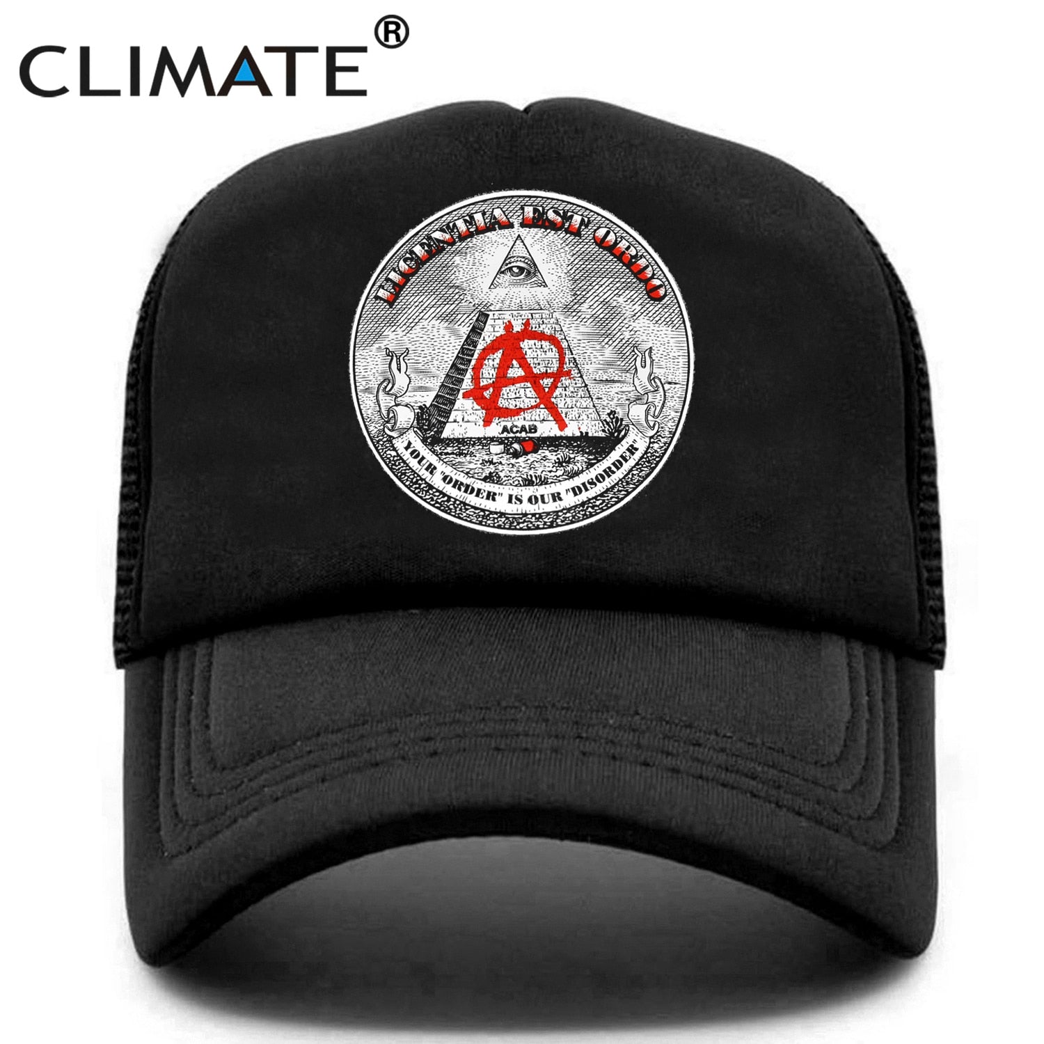 CLIMATE New Anarchy Cap Men Anarchism Anarchist Trucker Cap Summer Cool Cap Mesh Black Baseball Net Trucker Cap Hat for Men