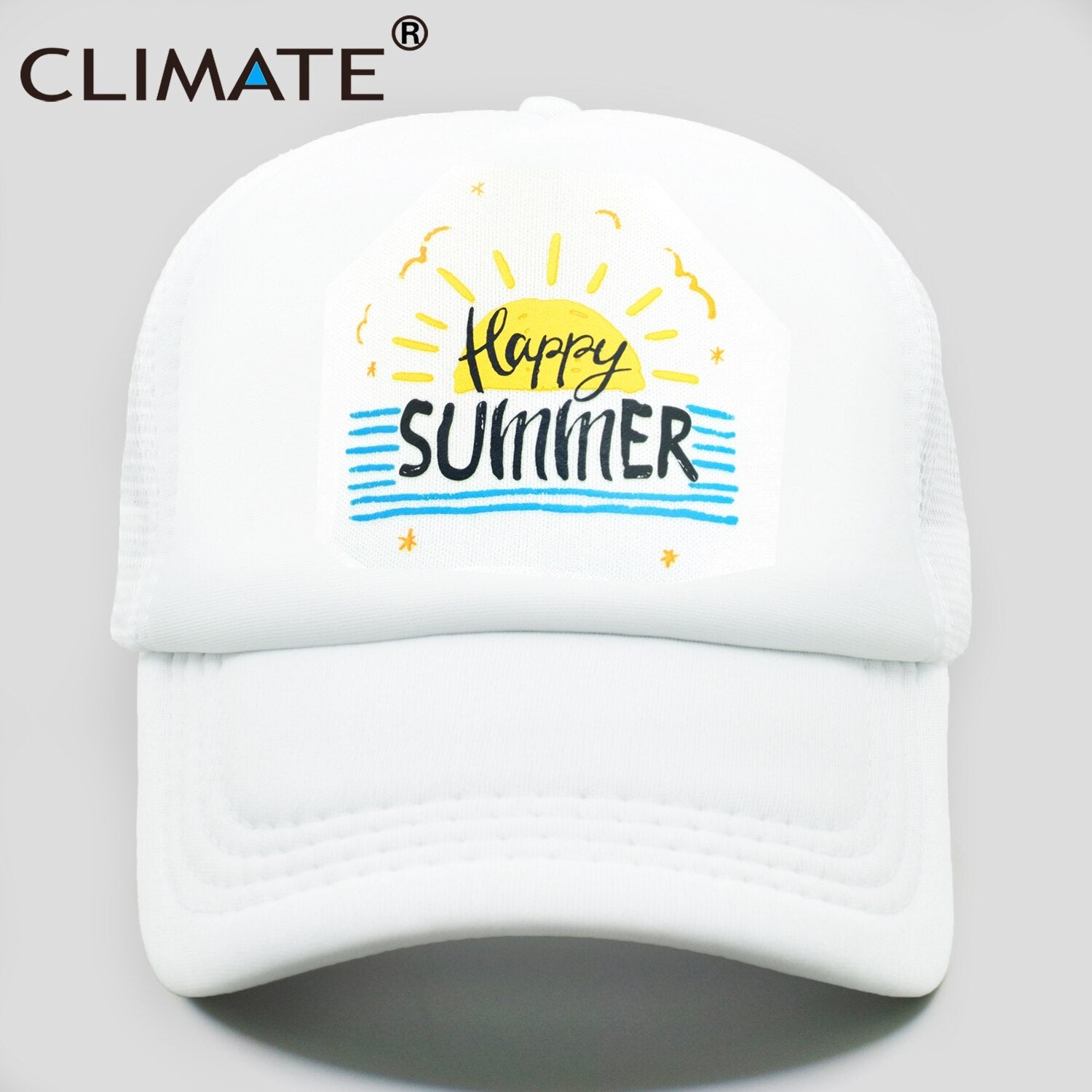 CLIMATE Happy Summer Cap Seaside Sandbeach Surfing Trucker Cap Hat Hip Hop Vacation Surfing Mesh Cap Hat for Men Women Youth