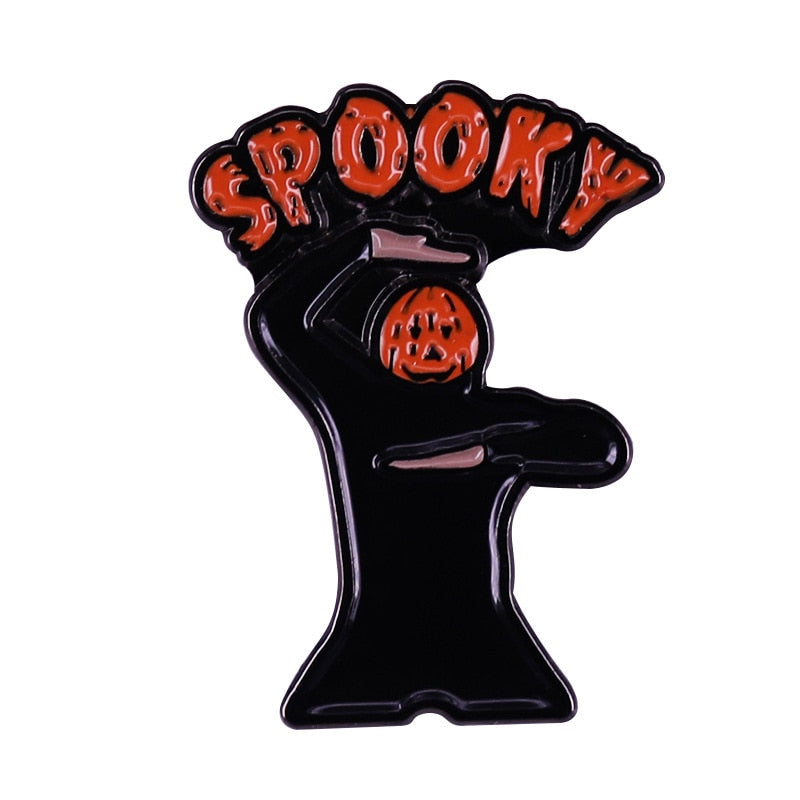 Spooky pumpkin head cartoon dancing brooch Halloween horror killer ghost badge