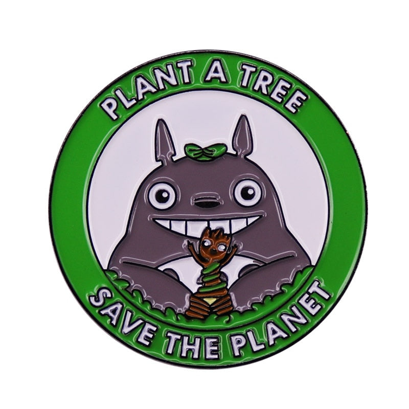 Plant a tree to save the earth brooch Totoro and Groot mix and match badge