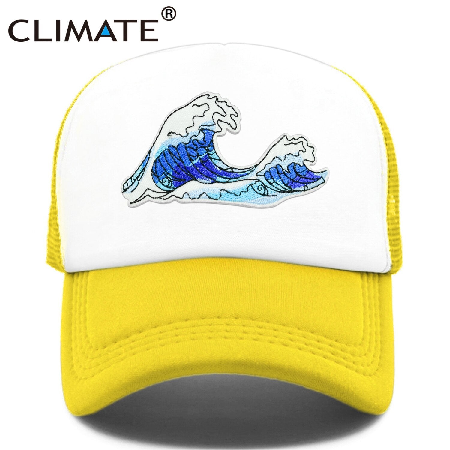 CLIMATE Sea Wave Trucker Cap Hat Sea Side Beach Vacation Trip Cap Cool Coast Holiday Summer Mesh Trucker Cap Hat for Adult Kid