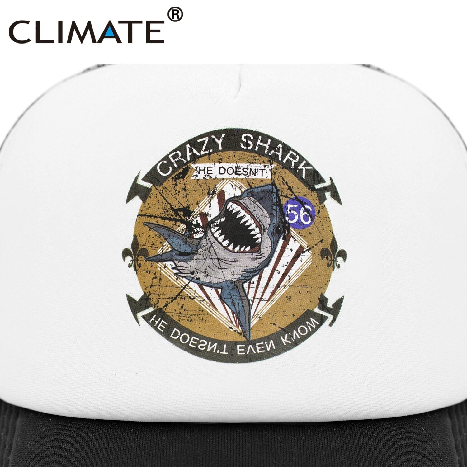 CLIMATE Crazy Shark Trucker Cap Seaside Beach Shark Crazy Baseball Caps Hat Surfing Summer Trucker Hip Hop Mesh Cap Hat for Men