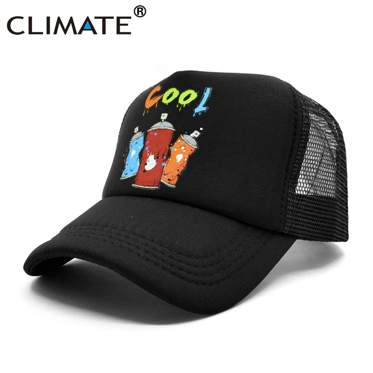 CLIMATE Graffiti Trucker Cap Mesh Hat Street Doodle Graffiti Lover Cap Black Cool Hiphop Summer Cap Black Trucker Caps Hat