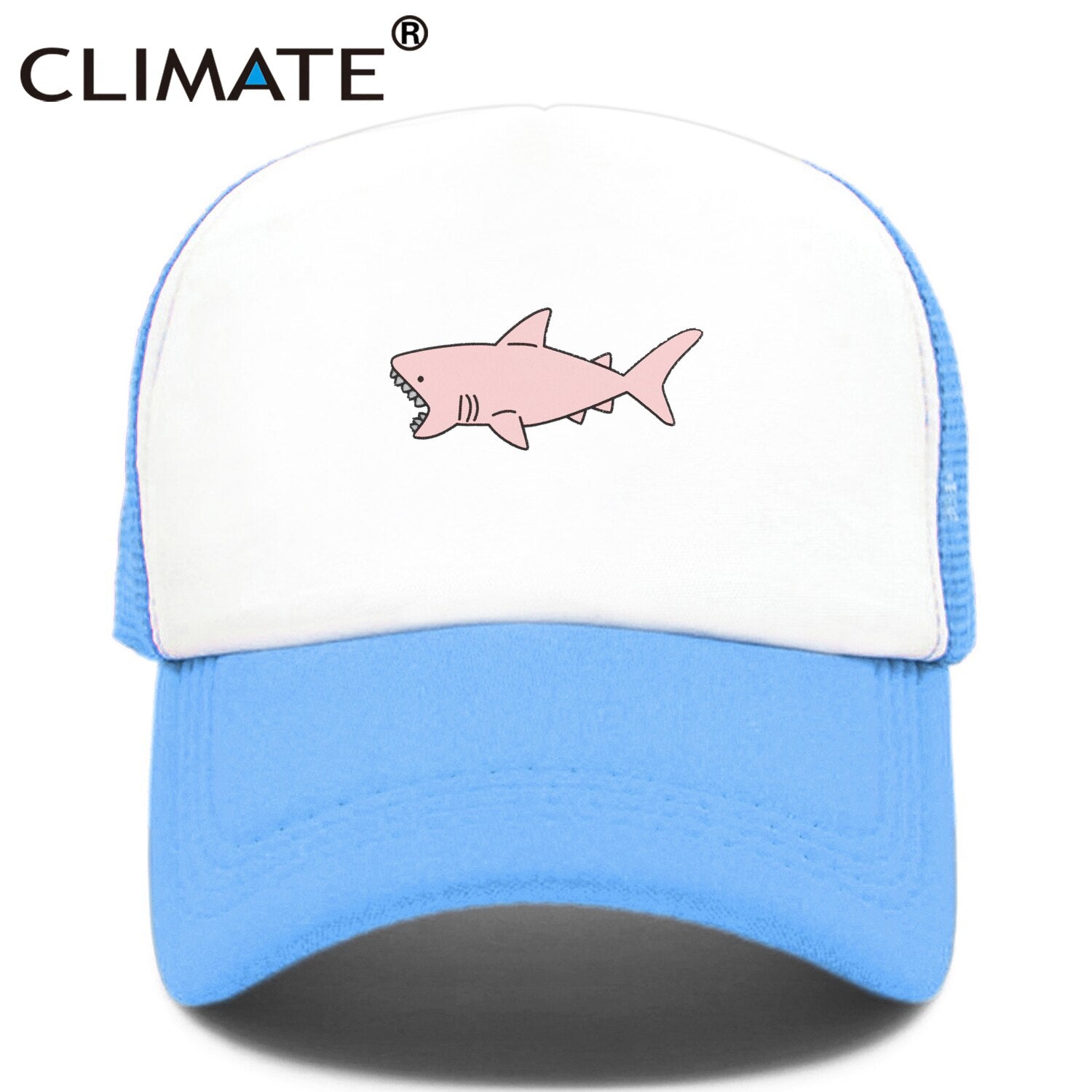 CLIMATE Pink Shark Trucker Cap Hat Pink Shark Beach Cap Shark Protection Hip Hop Cool Summer Mesh Cap Hat for Men Women