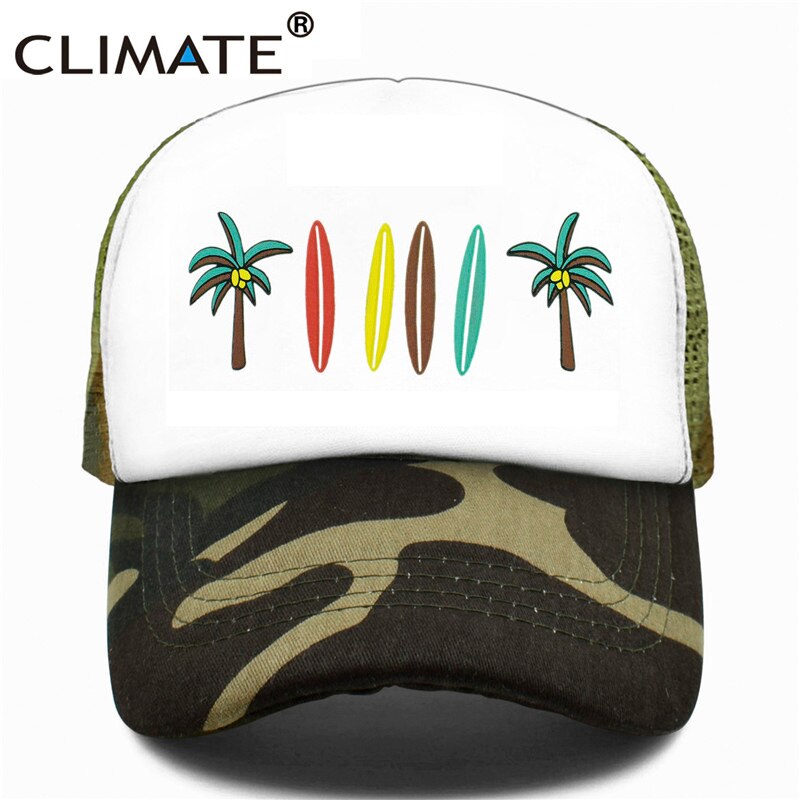 CLIMATE Seaside Trucker Cap Hat Coconut Surfboard Caps Sandbeach Vacation Mesh Baseball Cap HipHop Hat for Men Women Youth