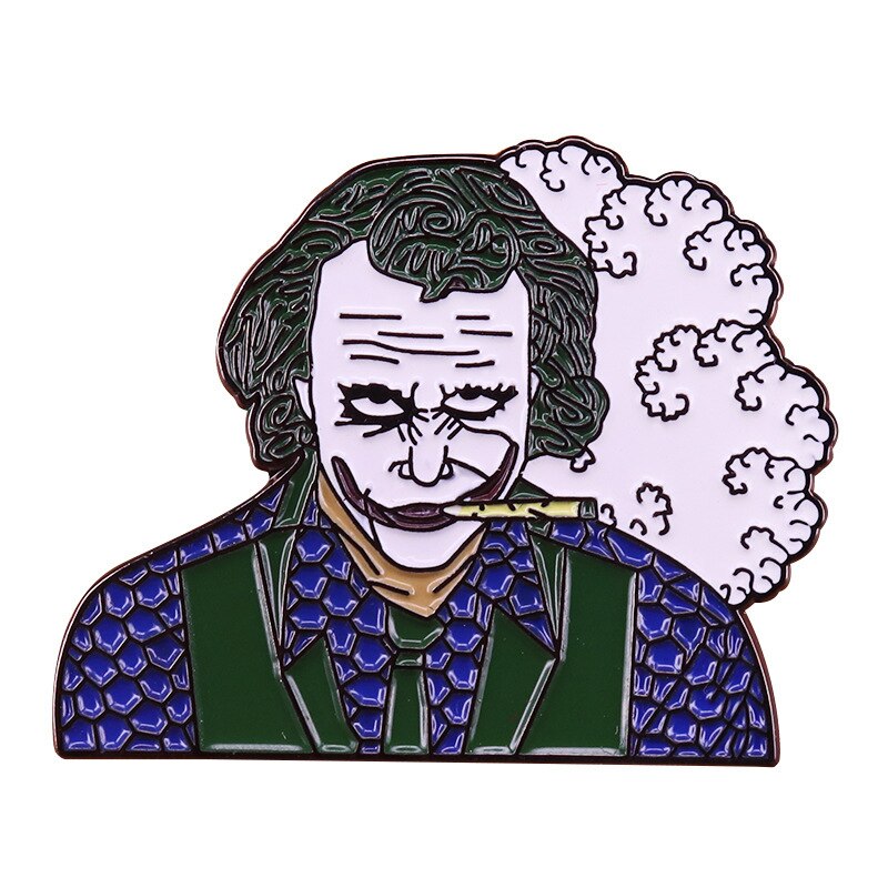 Smoking clown badge comic cartoon villain brooch