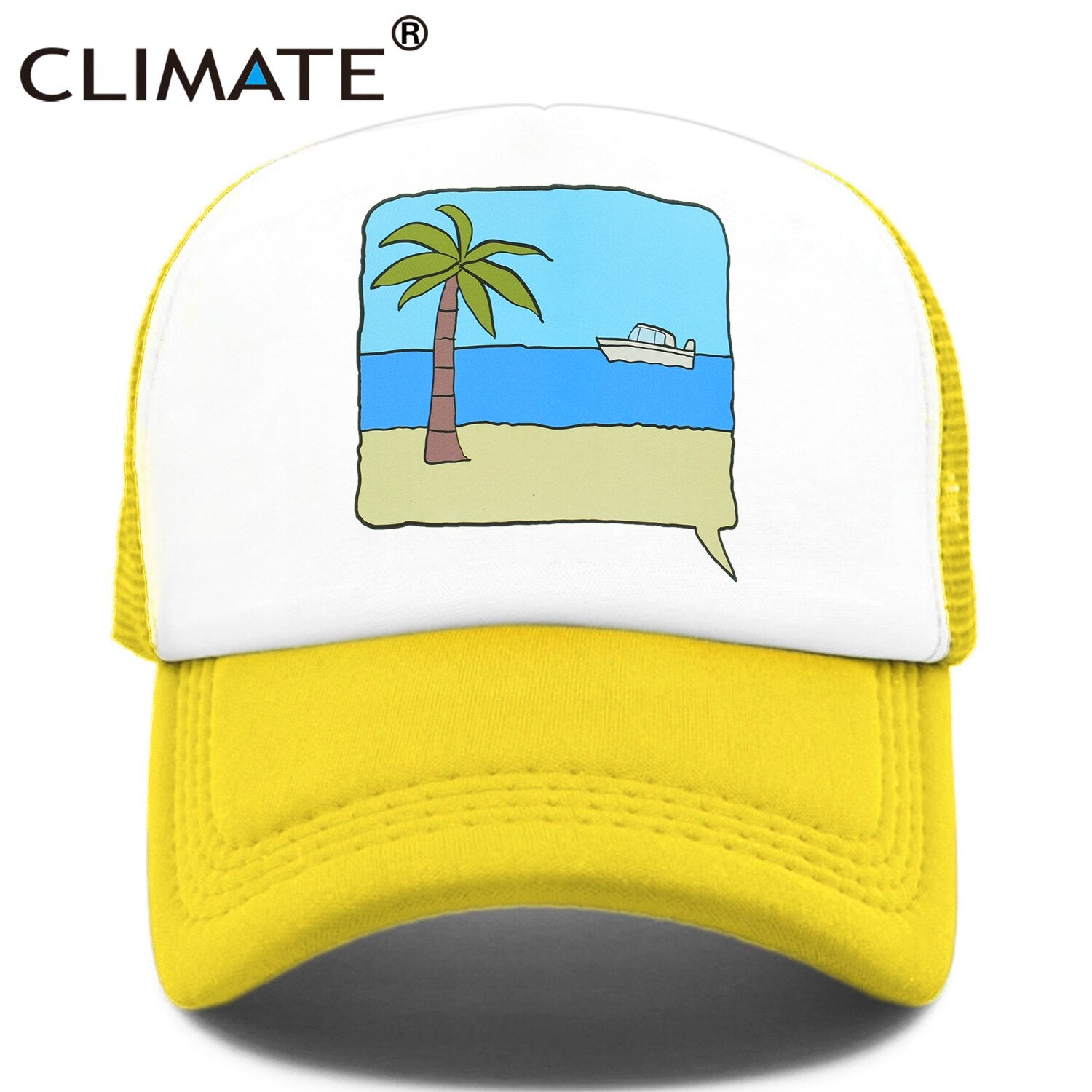 CLIMATE Seaside Trucker Cap Hat Surfing Vacation Caps Sandbeach Coconut Holiday