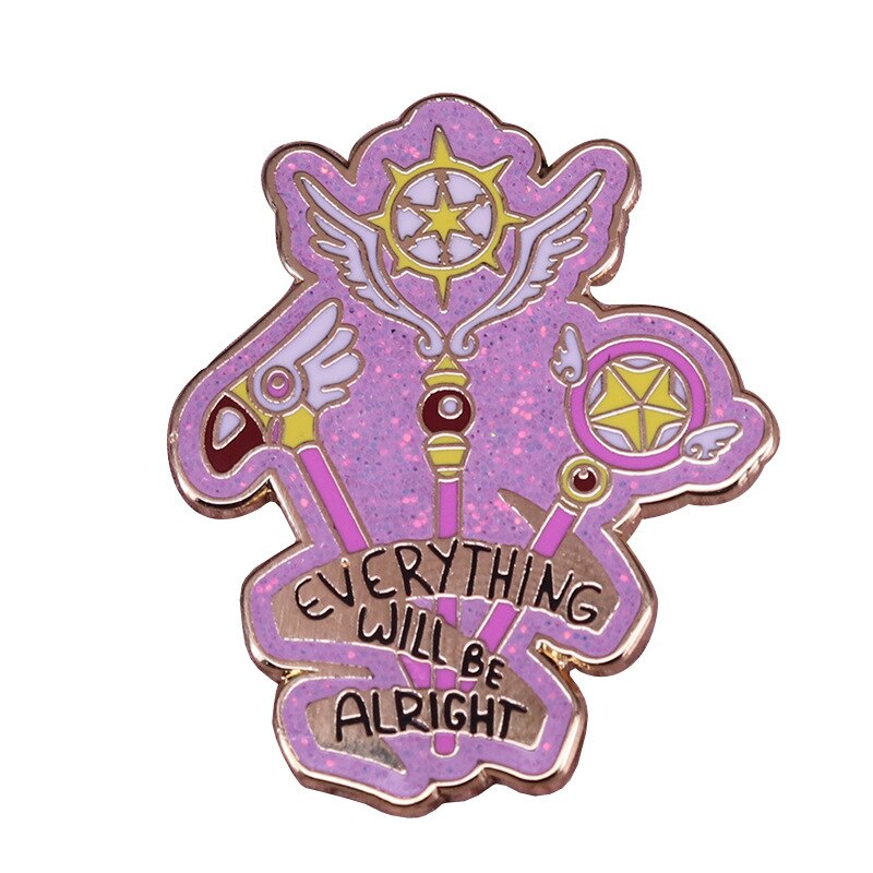 Variety Sakura Magic Wand Fantasy Glitter Brooch Everything will be fine-inspirational badge