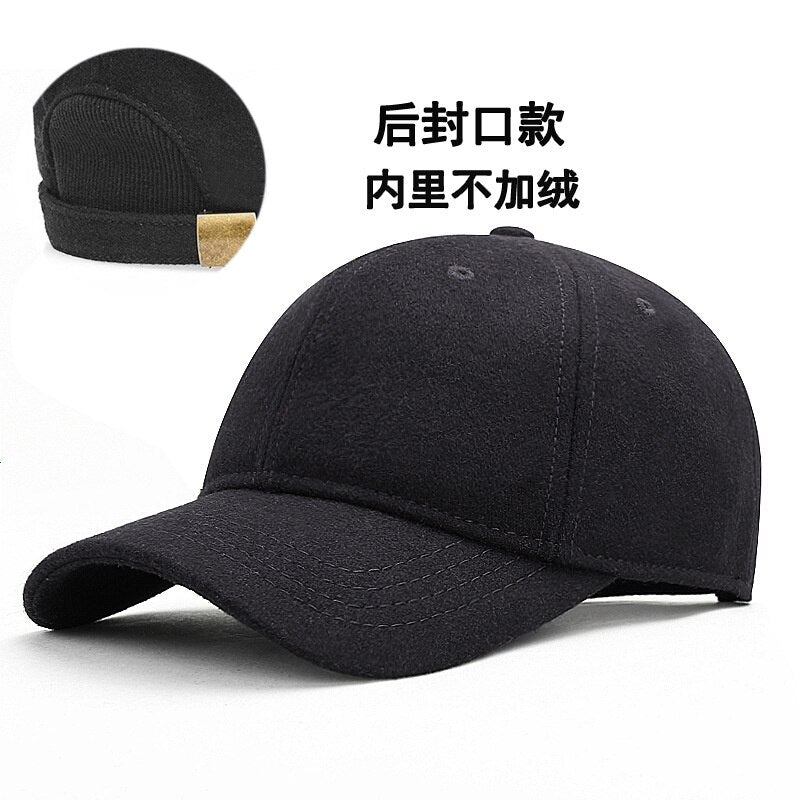 Dad Winter Warm Fleece Lining Fitted Felt Baseball Cap Man Outdoors Leisure Wool Big Size Snapback Hat 56-60cm 60-65cm