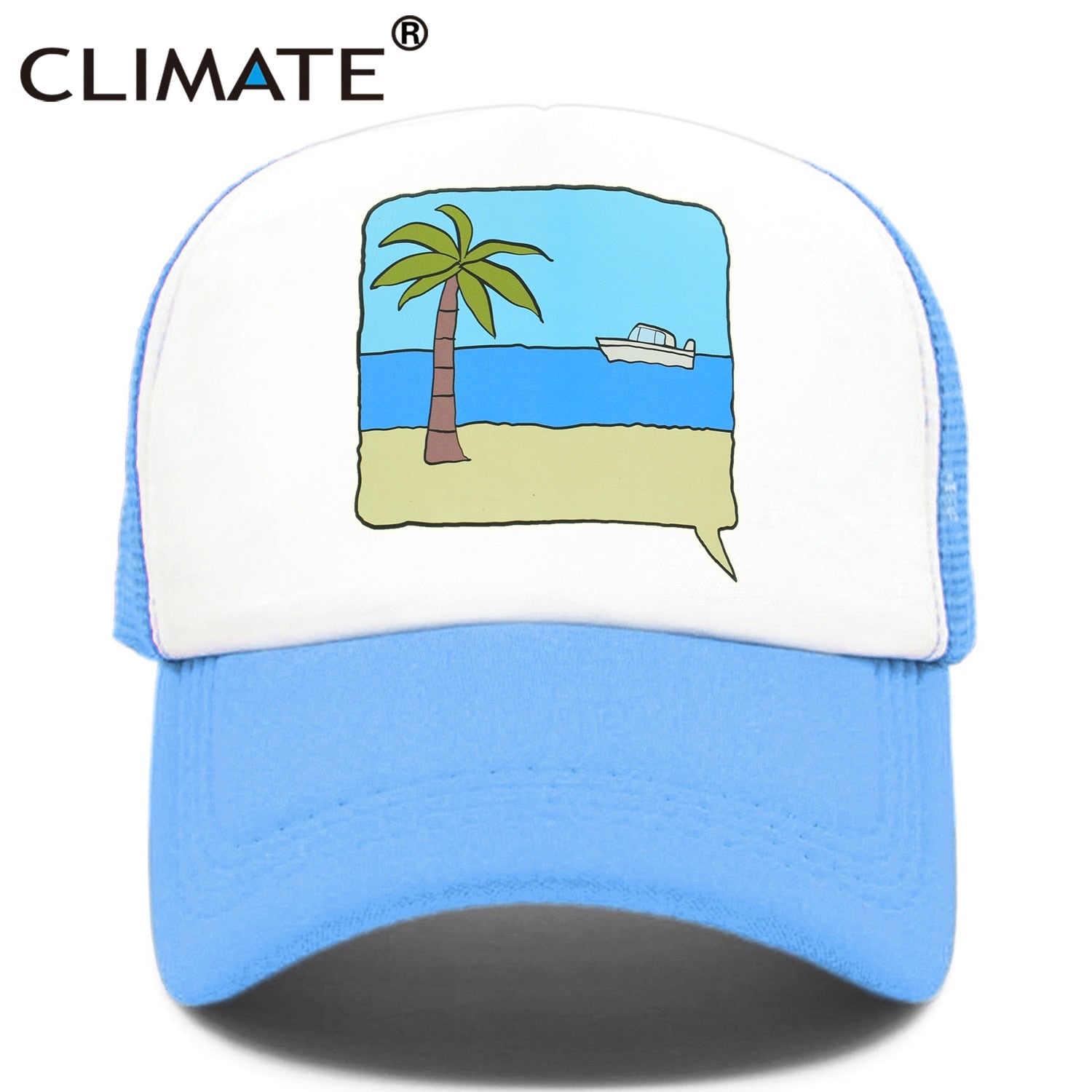 CLIMATE Seaside Trucker Cap Hat Surfing Vacation Caps Sandbeach Coconut Holiday