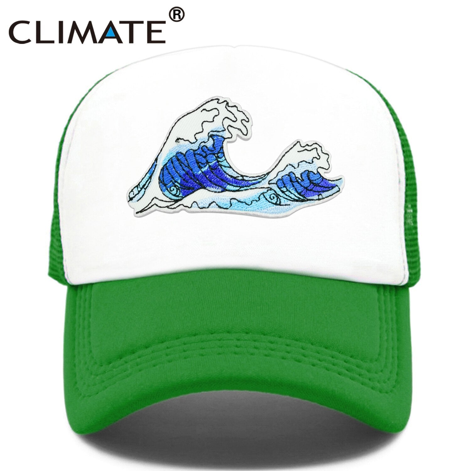 CLIMATE Sea Wave Trucker Cap Hat Sea Side Beach Vacation Trip Cap Cool Coast Holiday Summer Mesh Trucker Cap Hat for Adult Kid