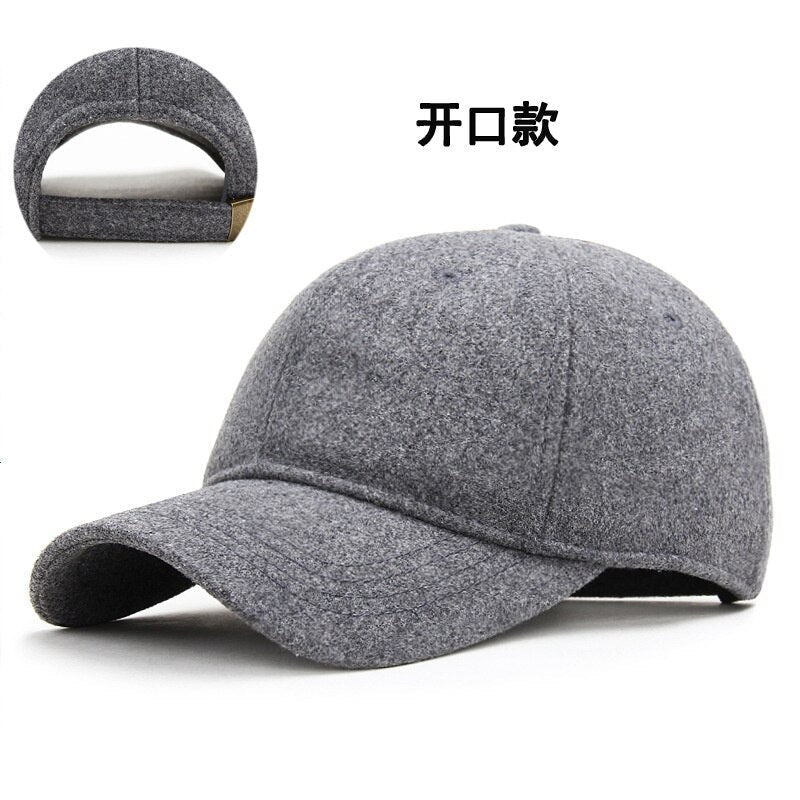 Dad Winter Warm Fleece Lining Fitted Felt Baseball Cap Man Outdoors Leisure Wool Big Size Snapback Hat 56-60cm 60-65cm