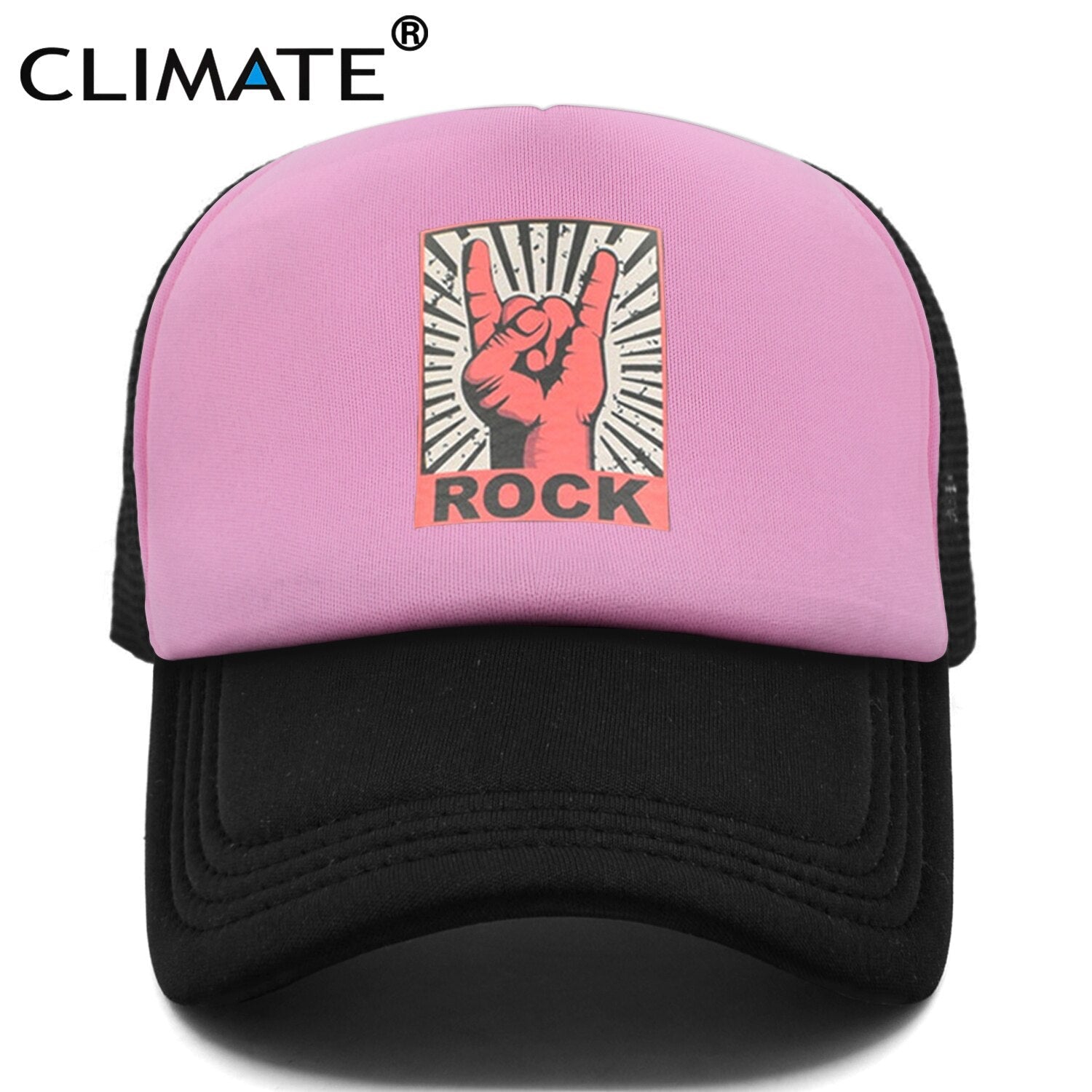 CLIMATE Rock Fan Trucker Caps Mesh Hat Metal Rock and Roll Music Cap Men Black Cool Summer Baseball Cap Black Trucker Caps Hat