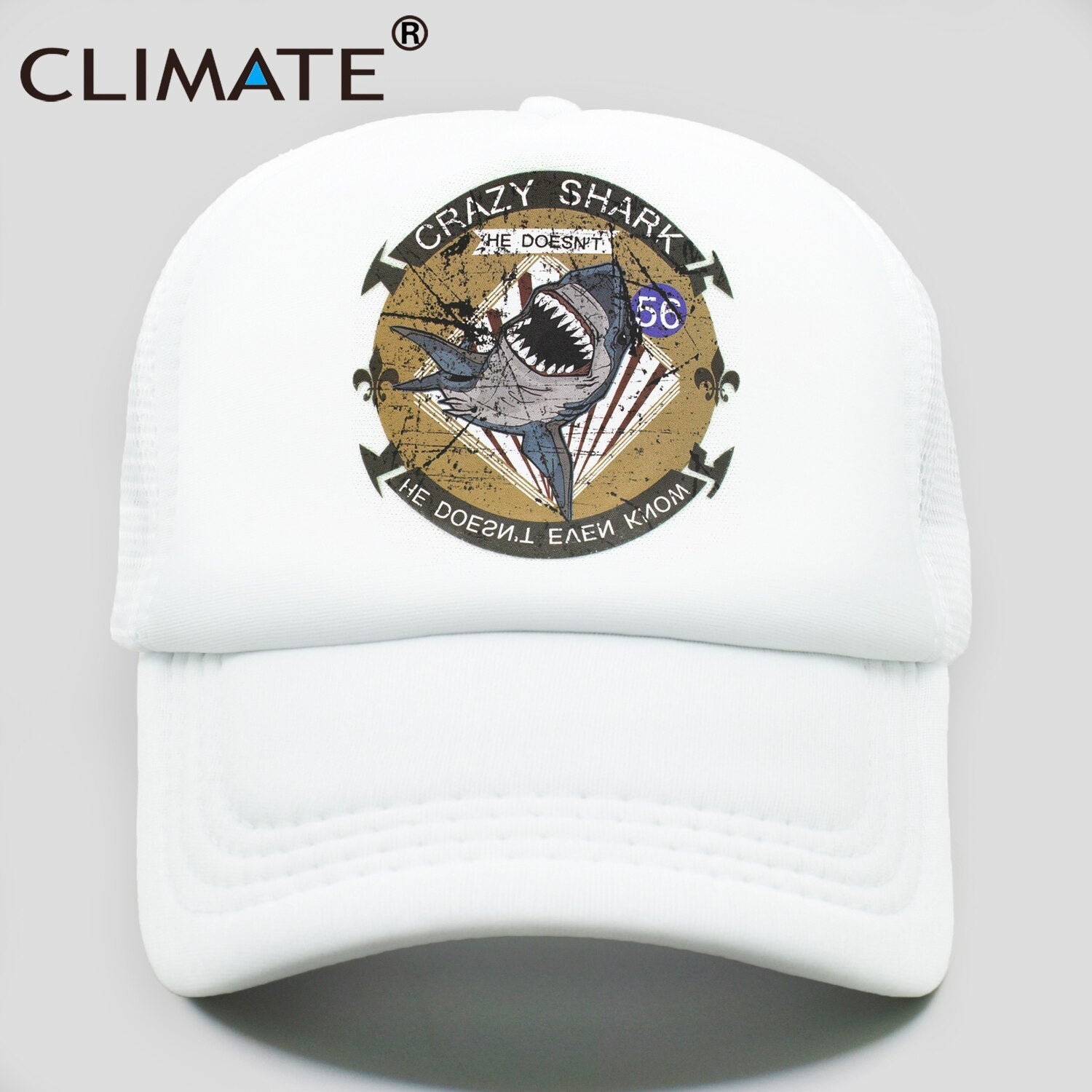 CLIMATE Crazy Shark Trucker Cap Seaside Beach Shark Crazy Baseball Caps Hat Surfing Summer Trucker Hip Hop Mesh Cap Hat for Men