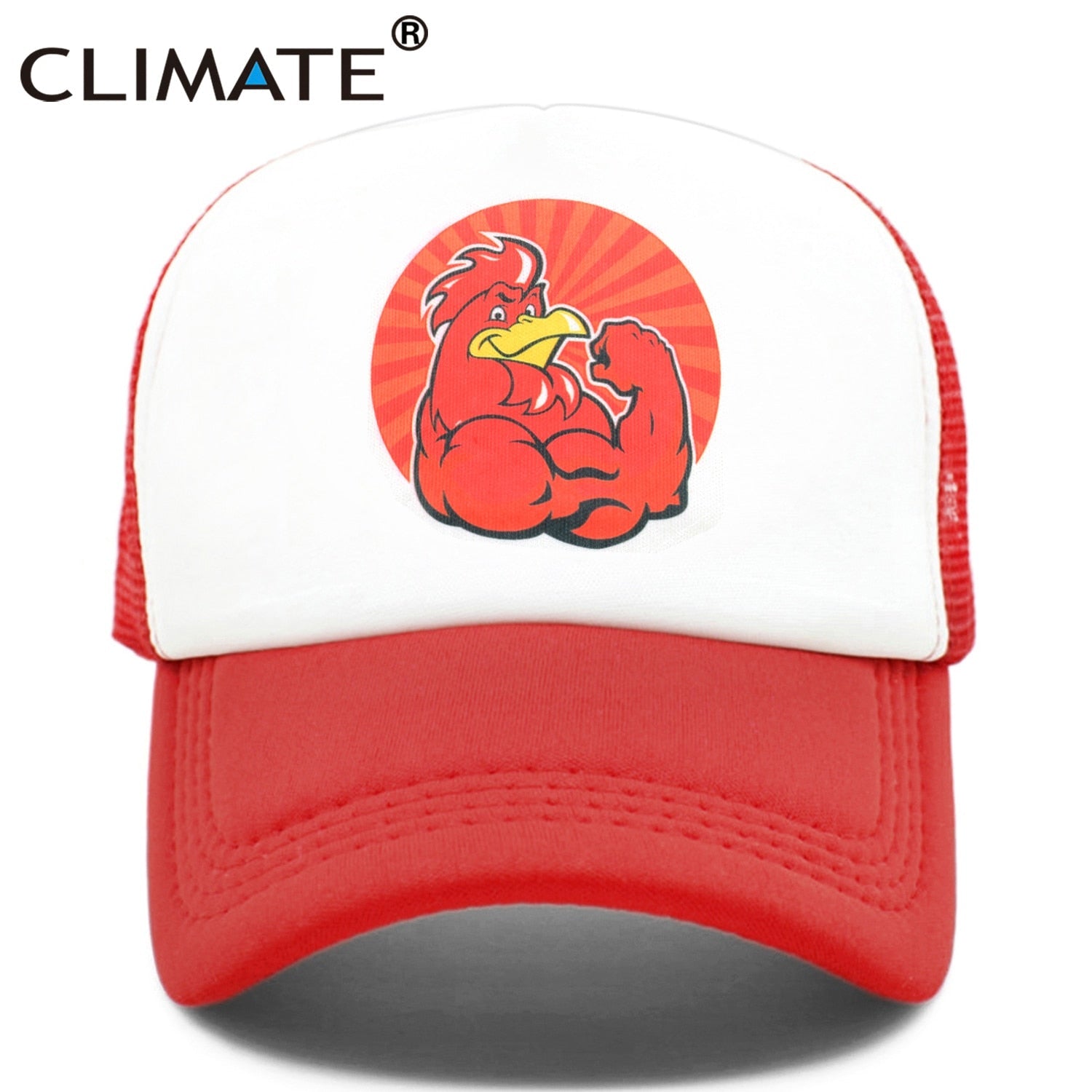 CLIMATE GYM Robust Rooster Cap Cool Men Muscular Animal Fitness Cap Sport Muscle Man GYM Fans Mesh Trucker Cap Body Building Cap