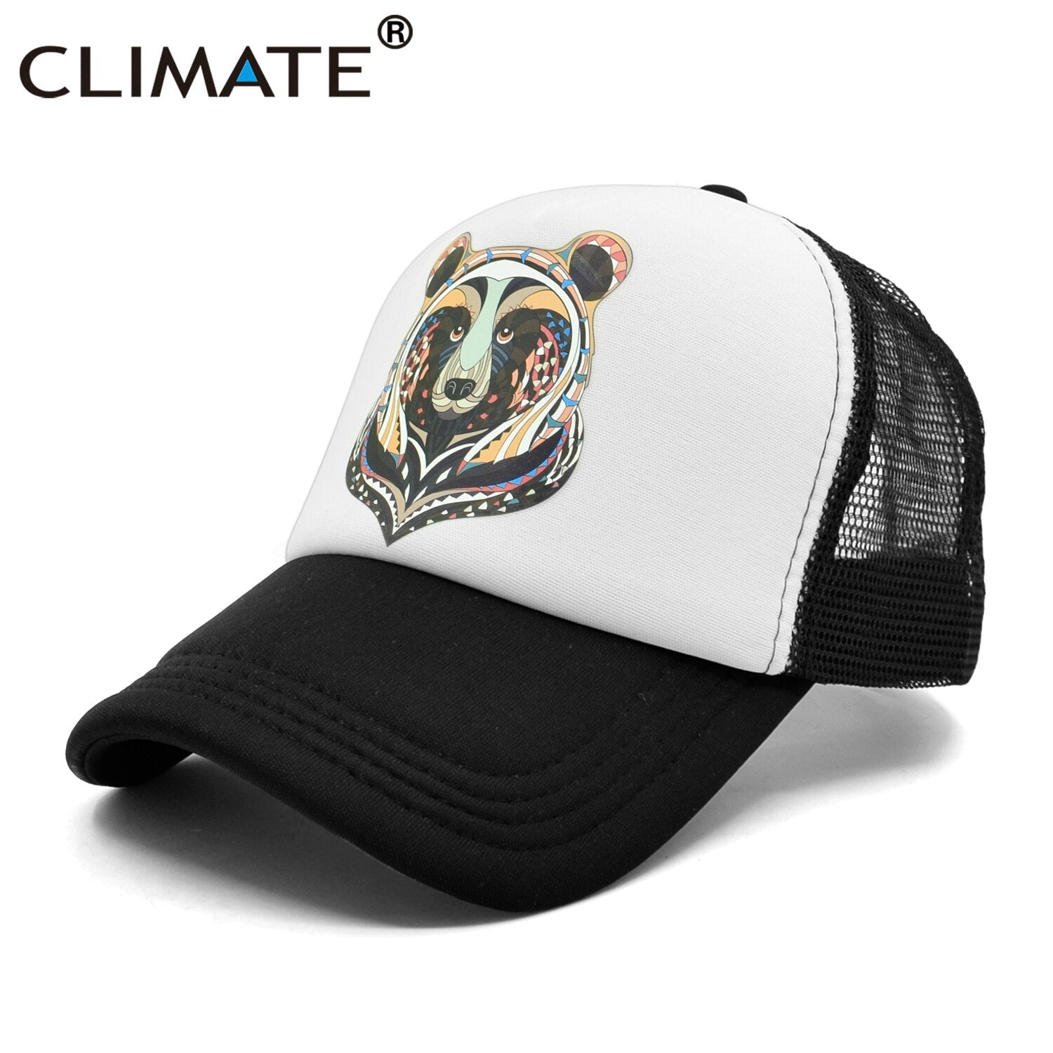 CLIMATE Bear Trucker Cap Cool Forest Bear Cap Men Brown Bear Hunt Hunting Hip Hop Hat Baseball Cap Cool Summer Mesh Cap