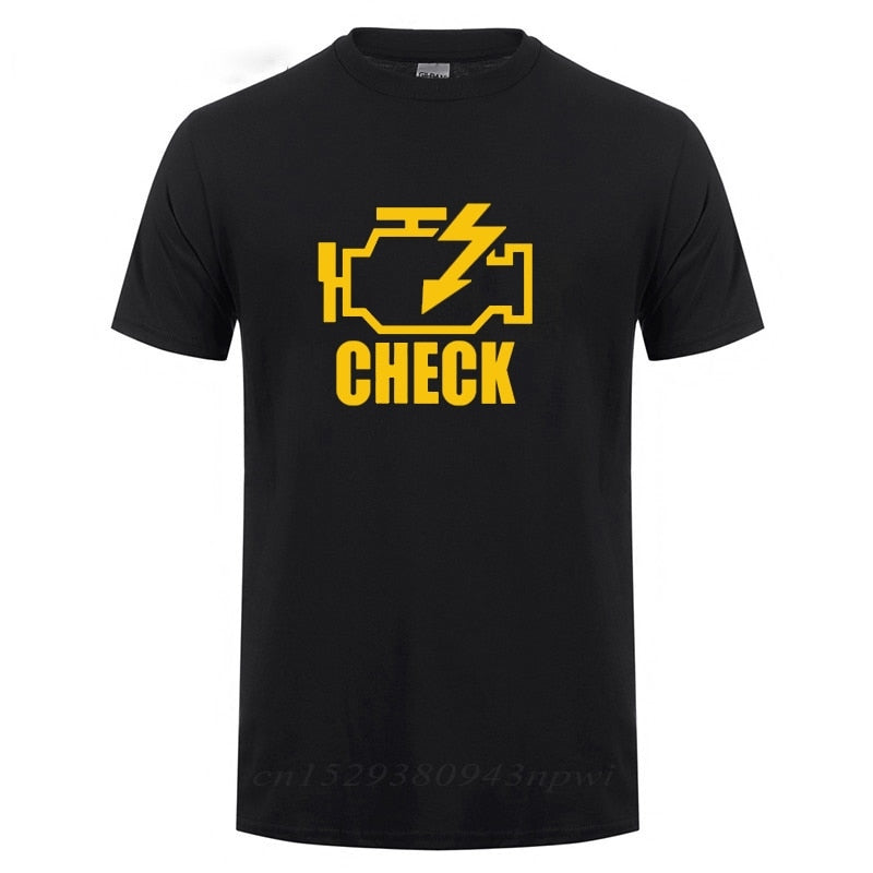 Mechanic Auto Repair Check Engine Light T-Shirt Funny Birthday Gift For Men Daddy Father Husband Short Sleeve Cotton T Shirt Tee