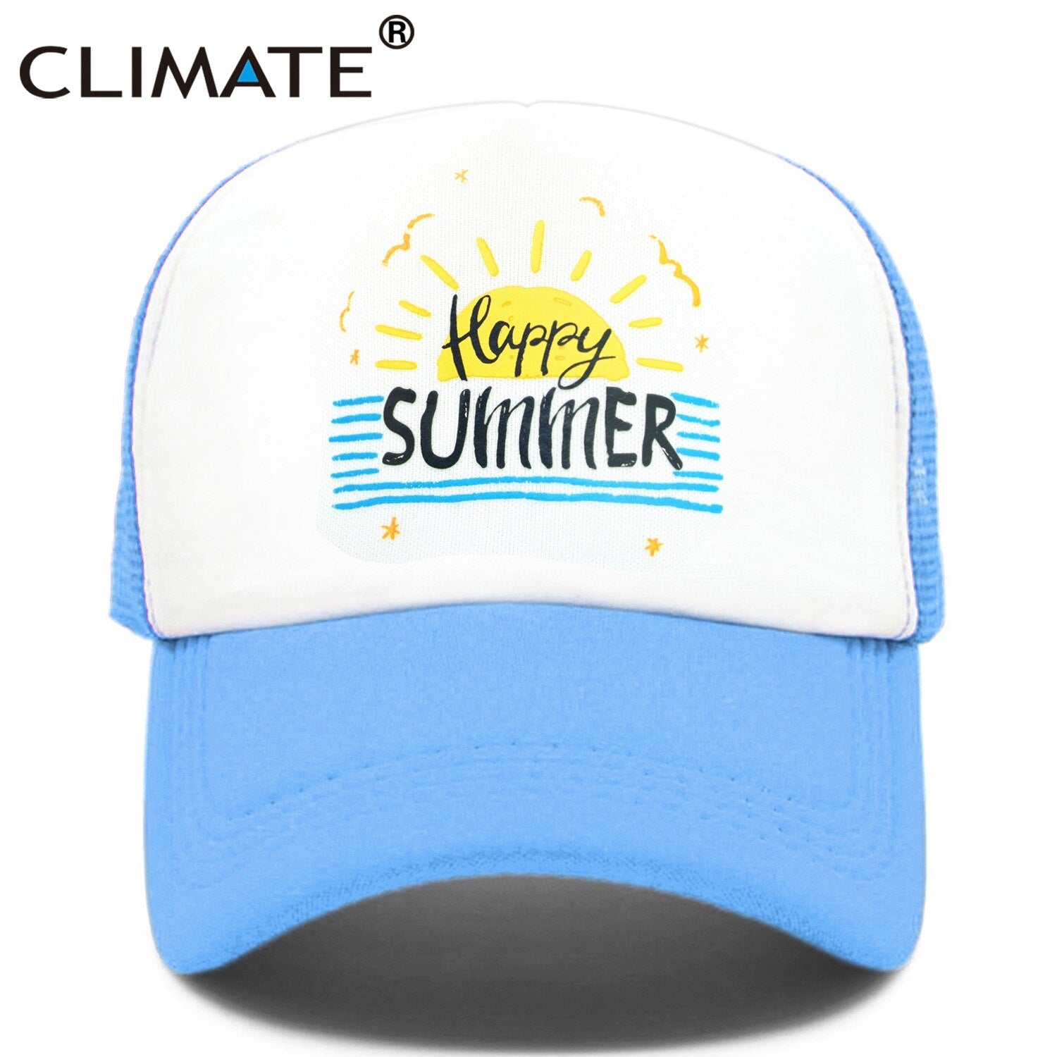 CLIMATE Happy Summer Cap Seaside Sandbeach Surfing Trucker Cap Hat Hip Hop Vacation Surfing Mesh Cap Hat for Men Women Youth