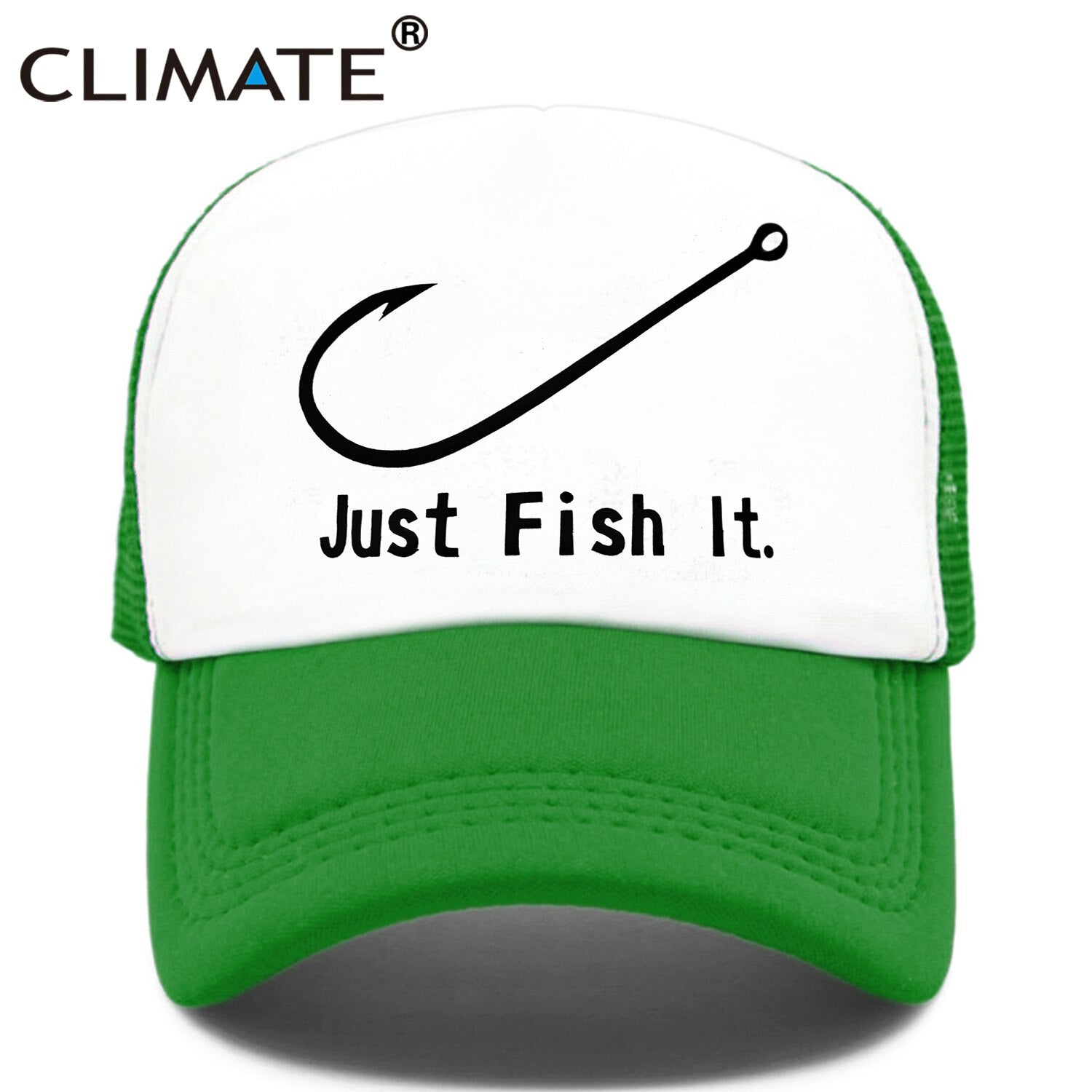 CLIMATE Fishing Cap Fish Hook Trucker Cap Just Fish It Cap Men Funny Pike Fish Fishing Cap for Man Hook Cap Summer Cool Mesh Cap