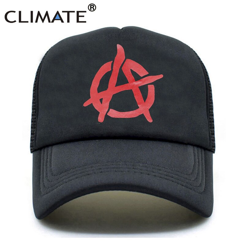 CLIMATE New Anarchy Cap Men Anarchism Anarchist Trucker Cap Summer Cool Cap Mesh Black Baseball Net Trucker Cap Hat for Men