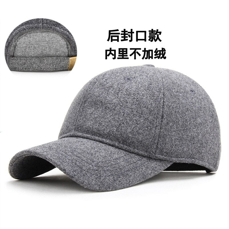 Dad Winter Warm Fleece Lining Fitted Felt Baseball Cap Man Outdoors Leisure Wool Big Size Snapback Hat 56-60cm 60-65cm