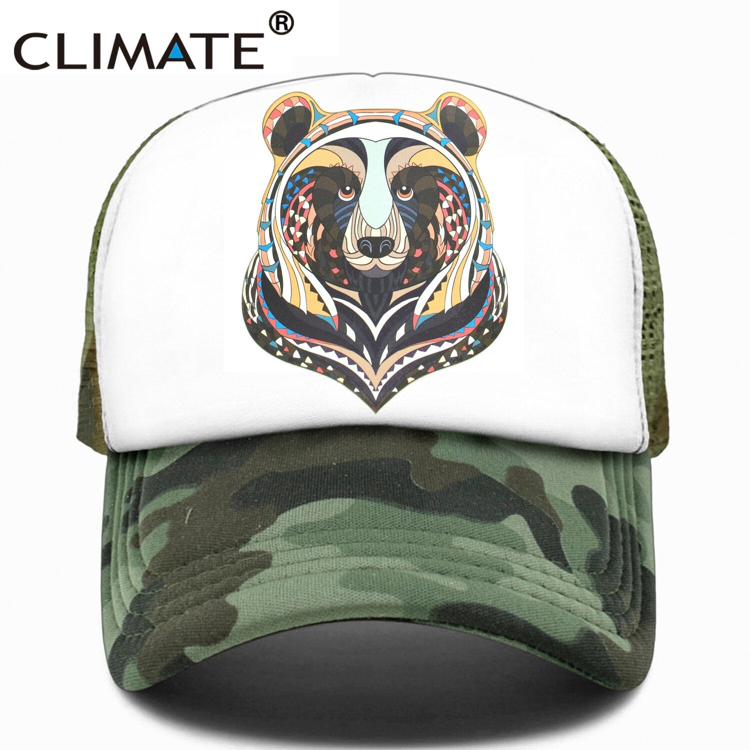 CLIMATE Bear Trucker Cap Cool Forest Bear Cap Men Brown Bear Hunt Hunting Hip Hop Hat Baseball Cap Cool Summer Mesh Cap