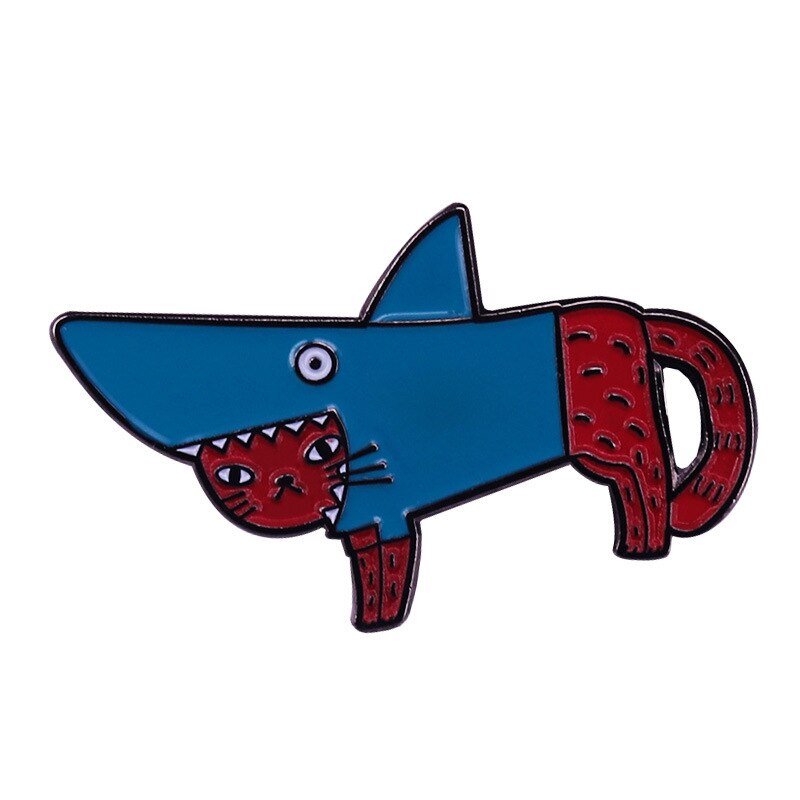 Radical shark cat brooch cute animal badge