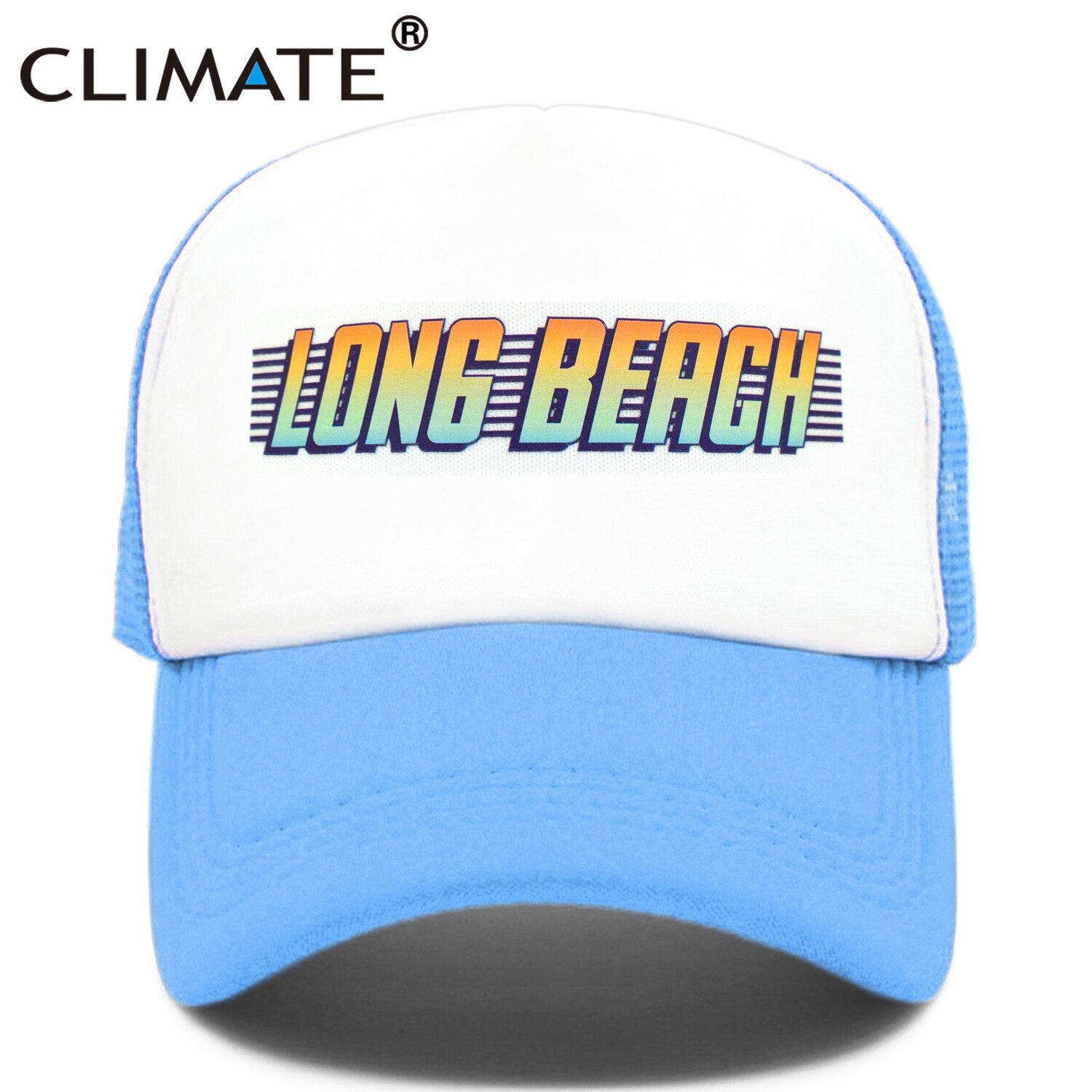 CLIMATE Seaside Long Beach Trucker Cap Hat Los Angeles California Vacation Sandbeach Mesh Cap HipHop Hat for Men Women Youth