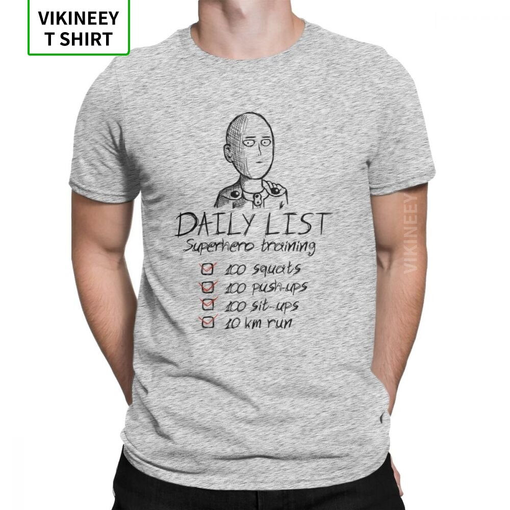 One Punch Man Daily List T-Shirts Men Saitama OPM Oppai Anime Manga Cotton Fabric Tees Short Sleeve T Shirt Printed Clothes