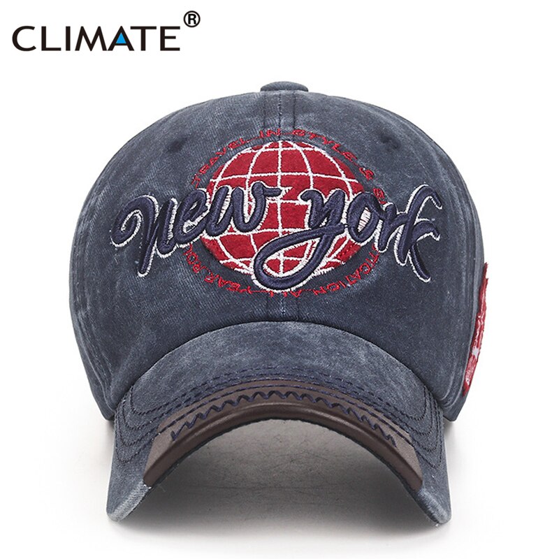 CLIMATE New York Baseball Cap Vintage Hand-washed Denim Cloth Sport Cap for Man