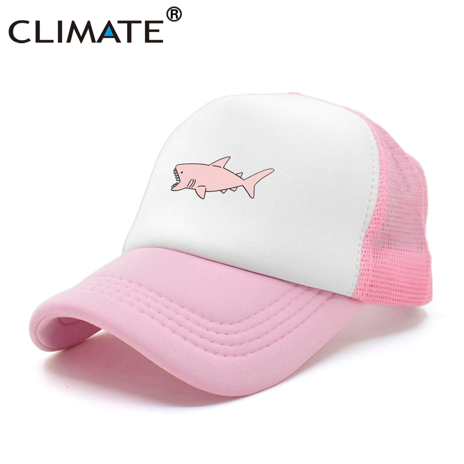 CLIMATE Pink Shark Trucker Cap Hat Pink Shark Beach Cap Shark Protection Hip Hop Cool Summer Mesh Cap Hat for Men Women