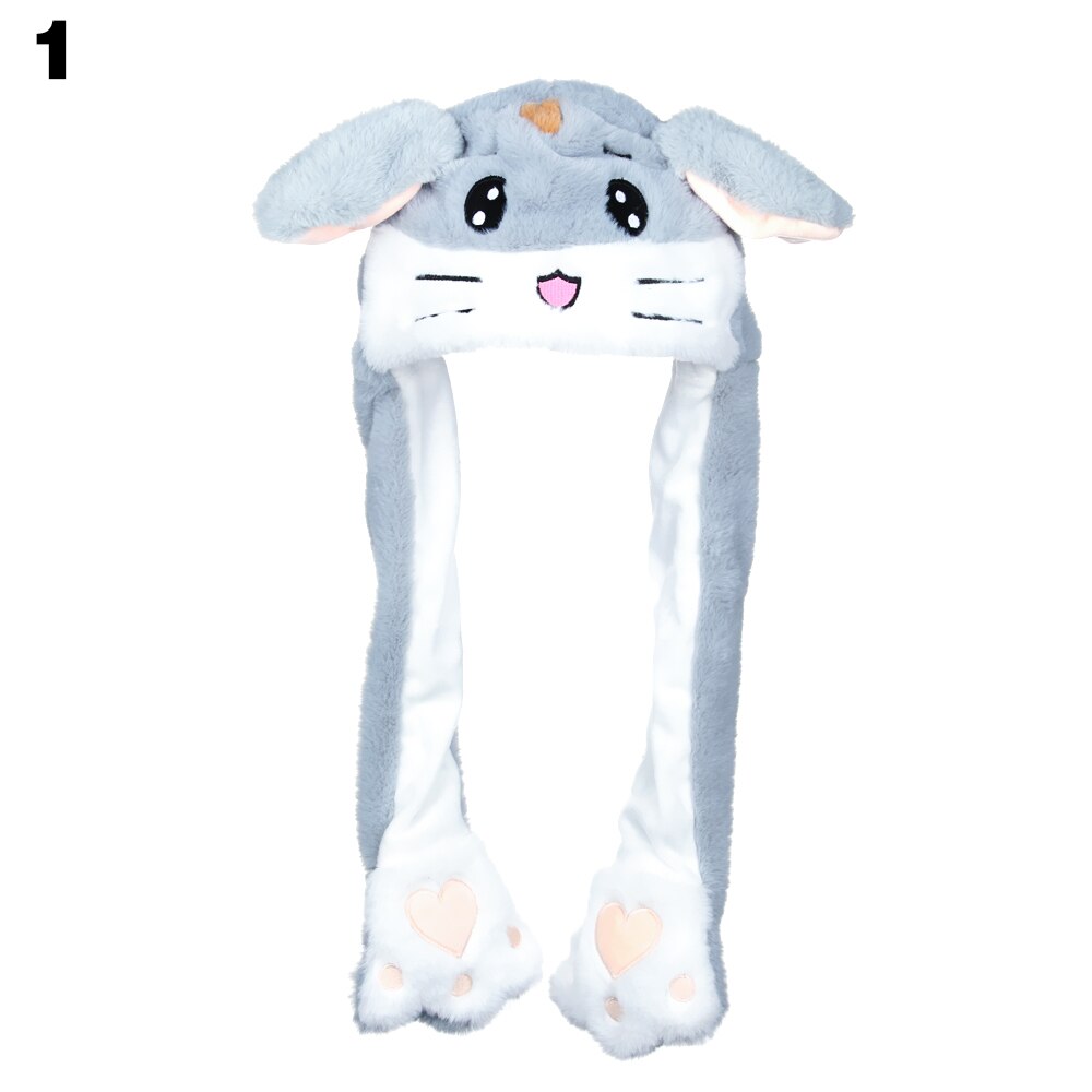 Rabbit Pinch Airbag Plush Funny Cap Animals Ear Hat Moving Jumping Cute Soft Warm Women Girls Cute Winter Cap 2021