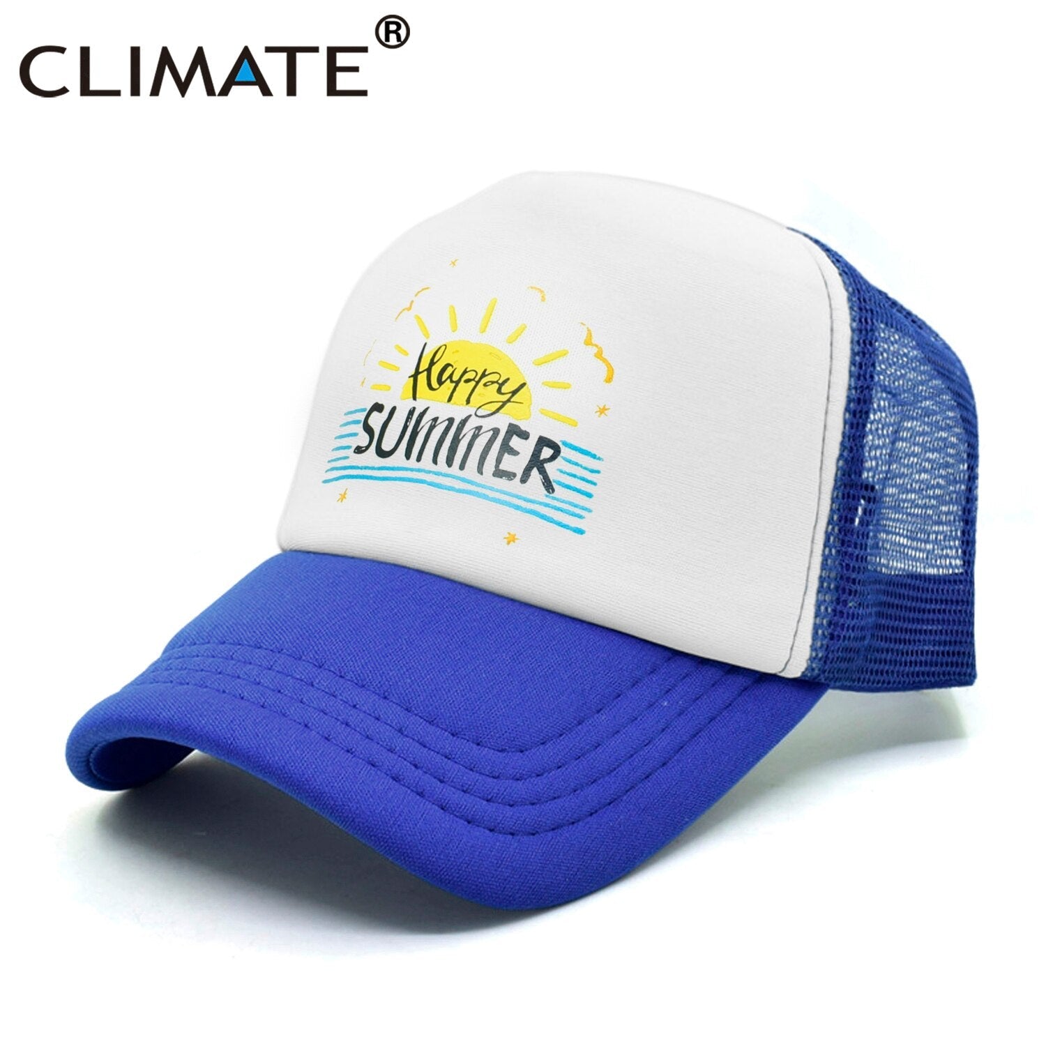 CLIMATE Happy Summer Cap Seaside Sandbeach Surfing Trucker Cap Hat Hip Hop Vacation Surfing Mesh Cap Hat for Men Women Youth