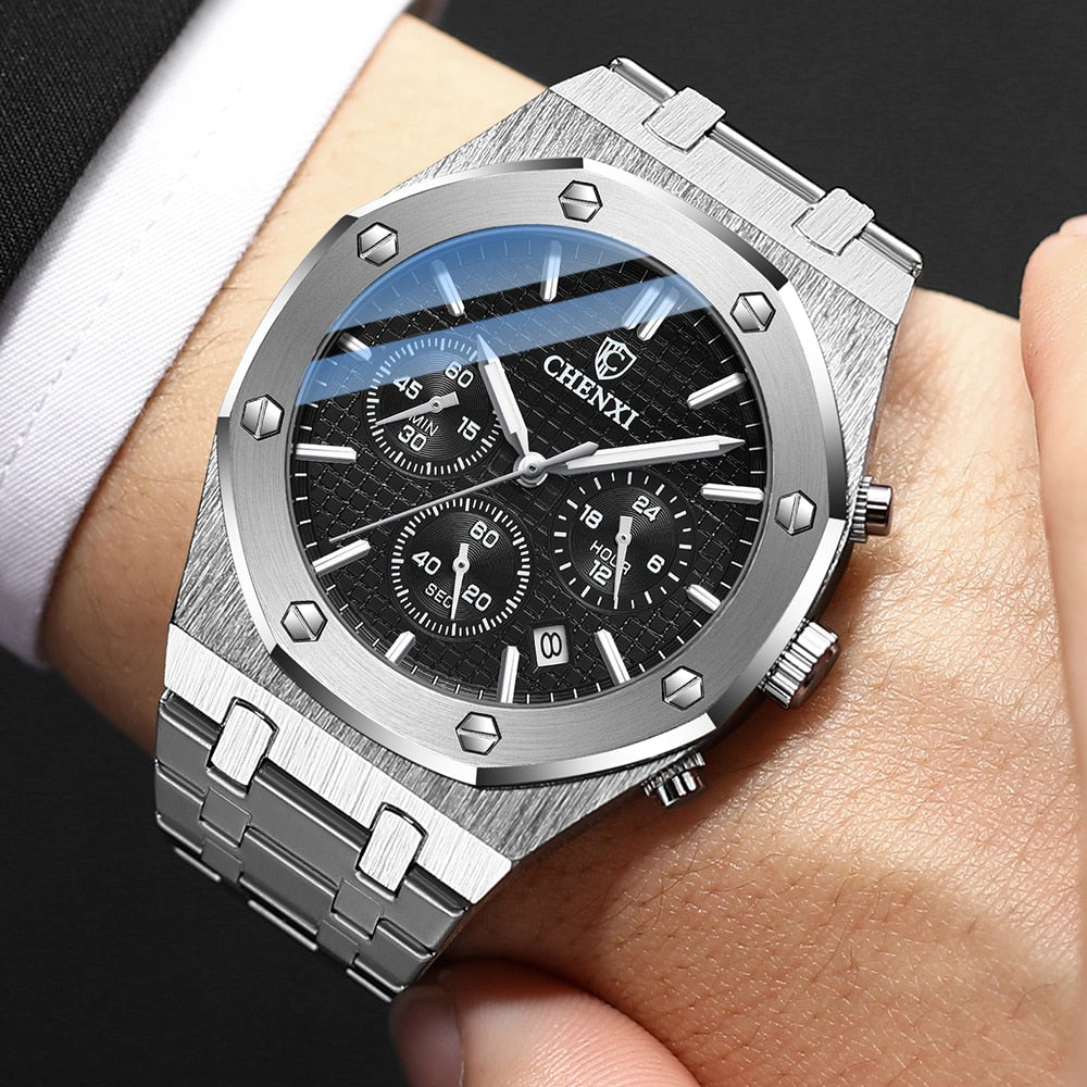 CHENXI Fashion Business Mens Watches Top Luxury Brand Quartz Watch Men Stainless Steel Waterproof Wristwatch Relogio Masculino