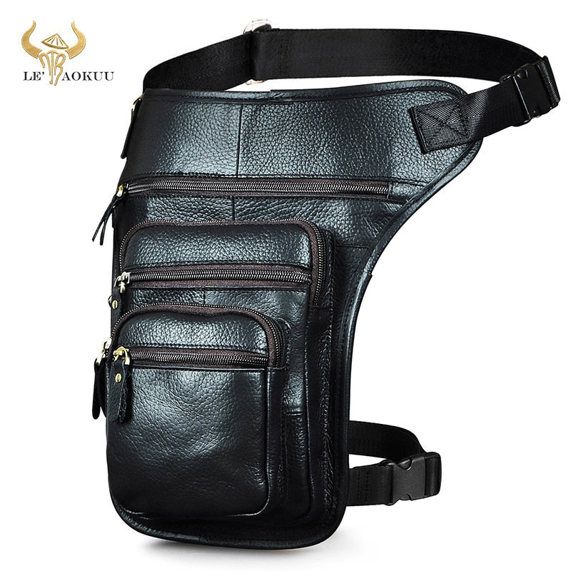 Hot Sale Original Leather Design Men Blue Messenger Mochila Bag Fashion Organizer Fanny Waist Belt Pack Drop Leg Bag Male 3111