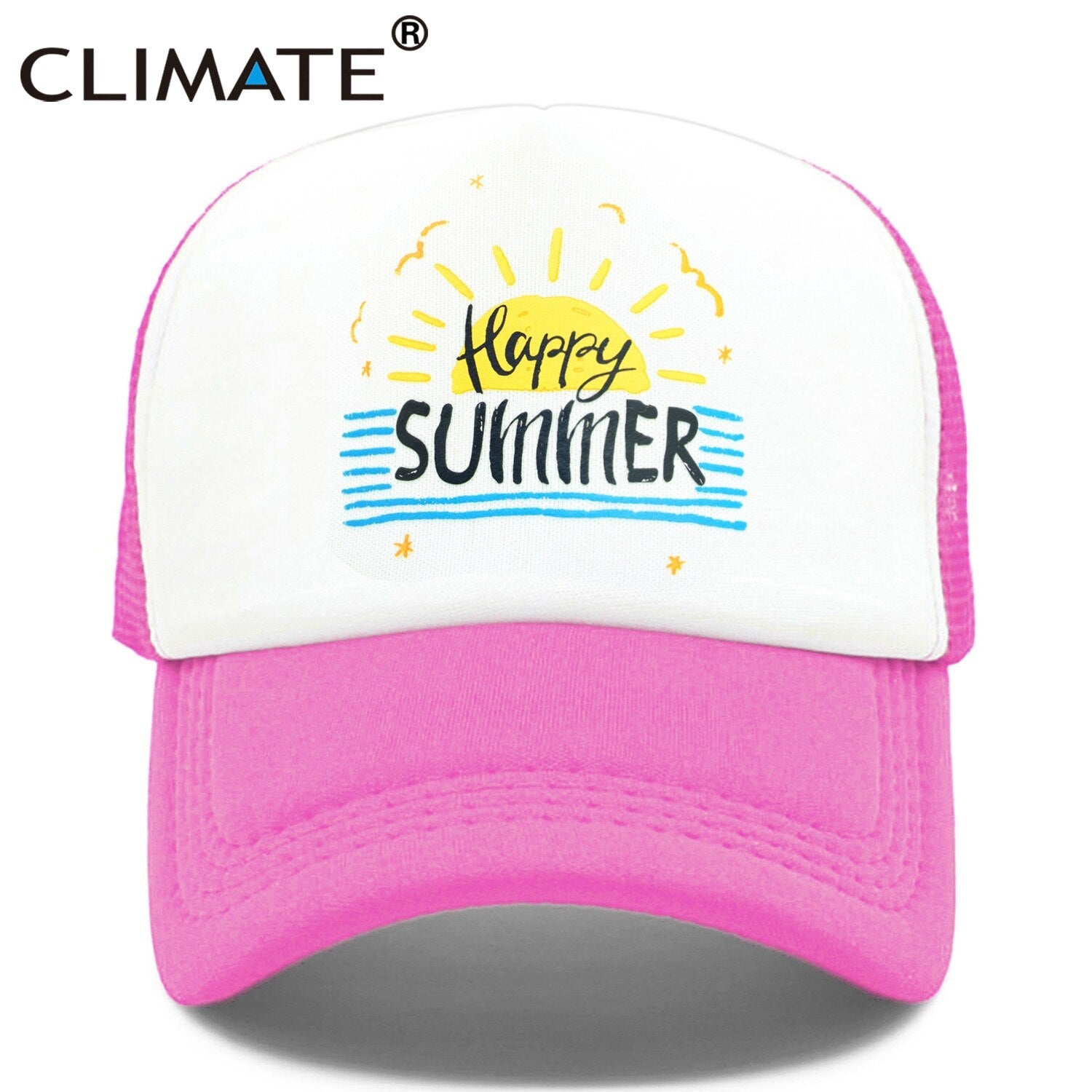 CLIMATE Happy Summer Cap Seaside Sandbeach Surfing Trucker Cap Hat Hip Hop Vacation Surfing Mesh Cap Hat for Men Women Youth