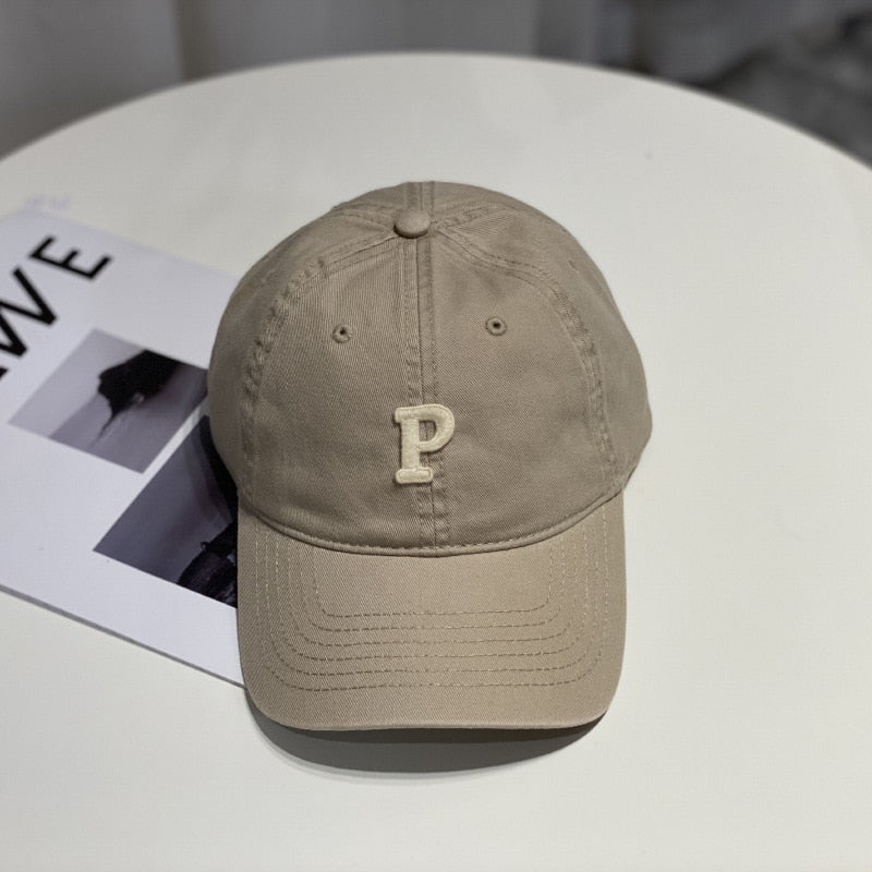 W40 Baseball Cap Men And Women Korean Letter P Soft Top Cap Cotton Sports Hat