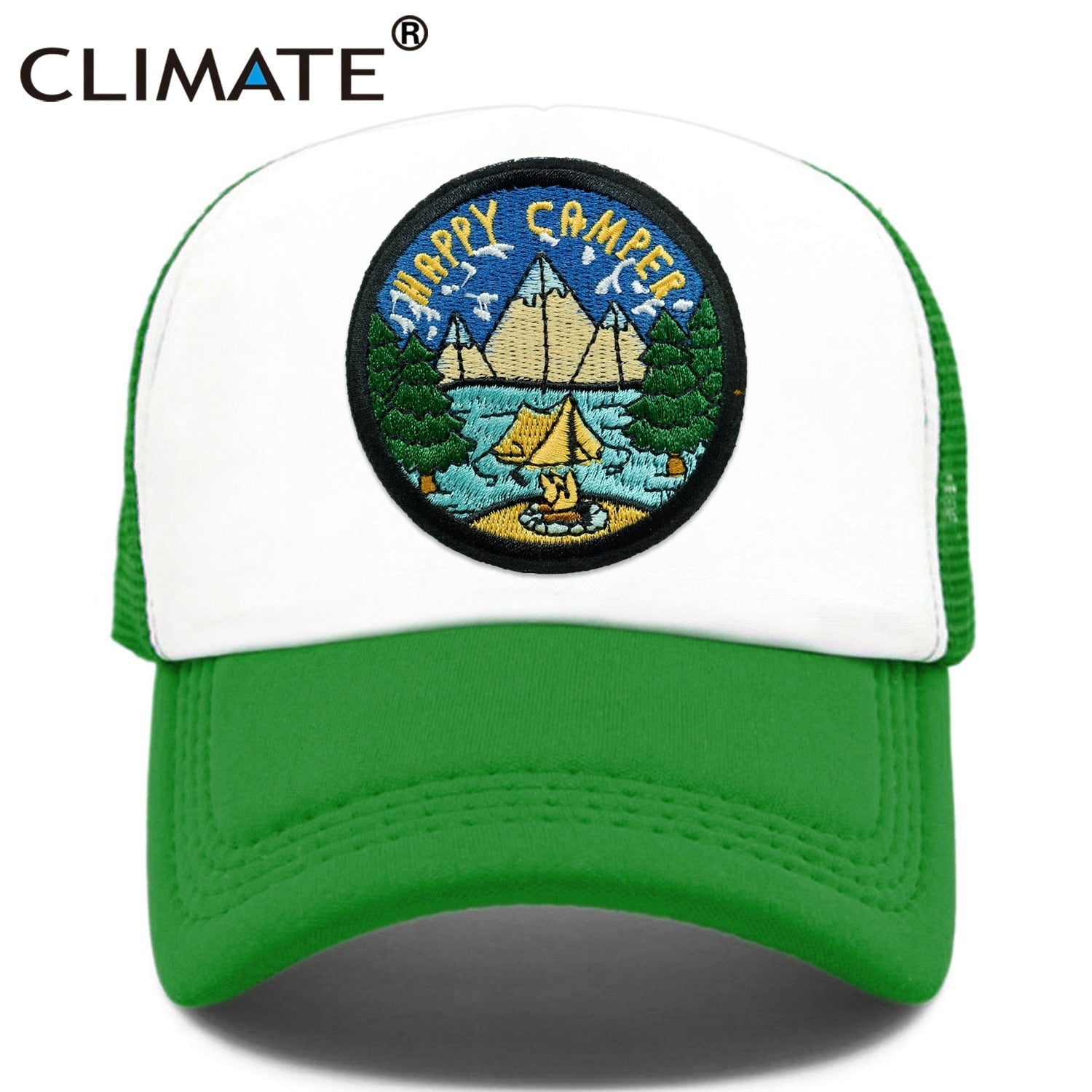 CLIMATE Camper Happy Camp Cap Camp Summer Camp Camping Trucker Cap Green Hiking