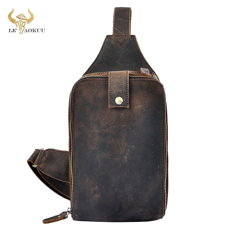 2020 Trend Men Crazy Horse Leather Casual Fashion Chest Sling Bag 8" Tablet Design Travel One Shoulder Crossbody Bag Male 6216