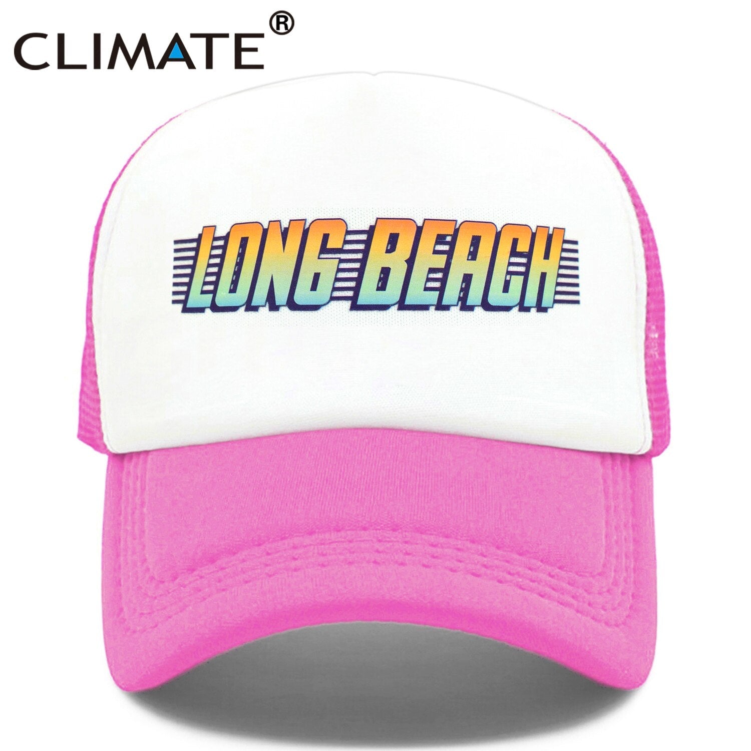 CLIMATE Seaside Long Beach Trucker Cap Hat Los Angeles California Vacation Sandbeach Mesh Cap HipHop Hat for Men Women Youth