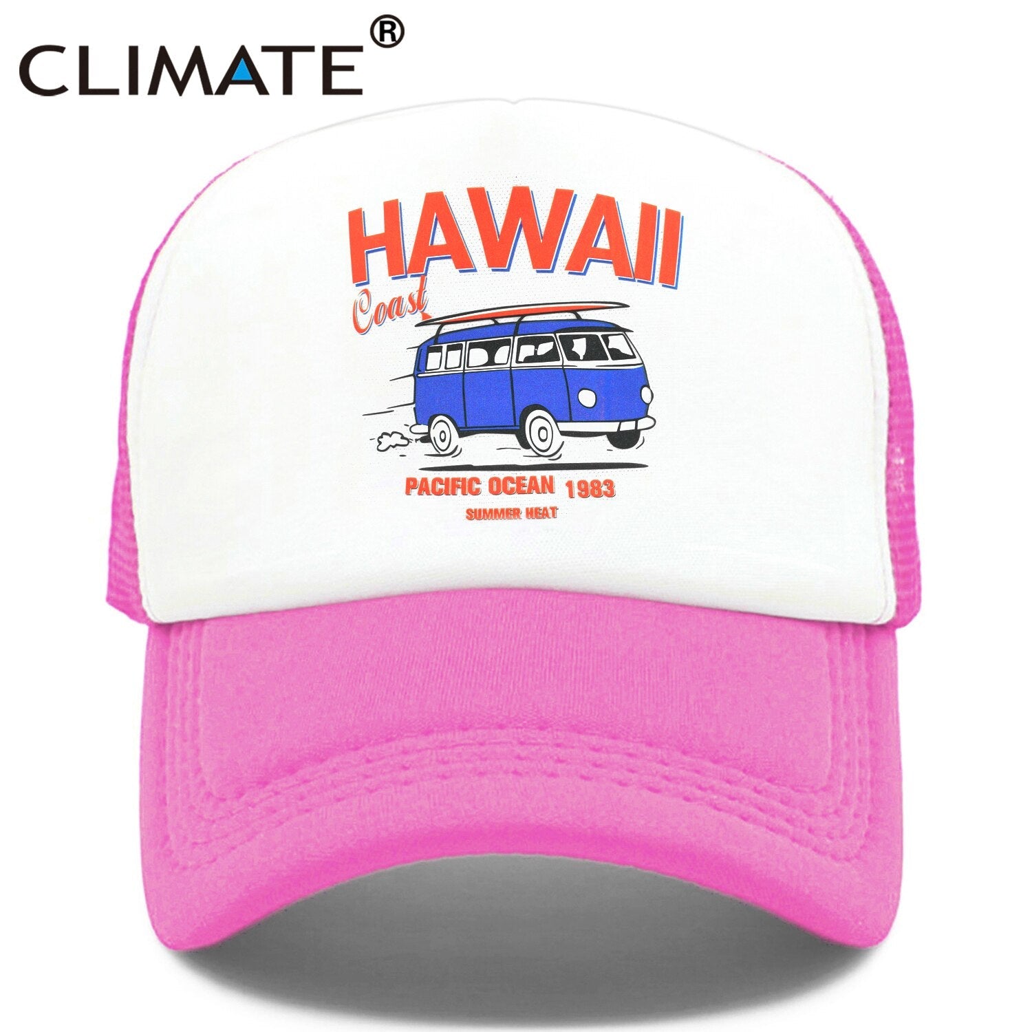 CLIMATE Hawaii Coast Road Trip Cap Drive Tour Trucker Cap Car Journey Vacation Mesh Cap Summer Heat Hat Caps for Family Journey