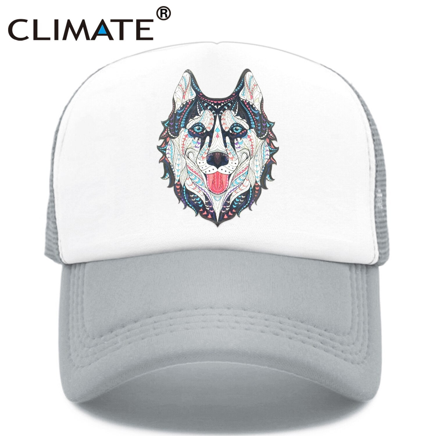 CLIMATE Wolf Husky Dog Cap Alaskan Dog Wolf Trucker Cap Hat Animal Huskie Trucker Caps Mesh Cap Hat for Men