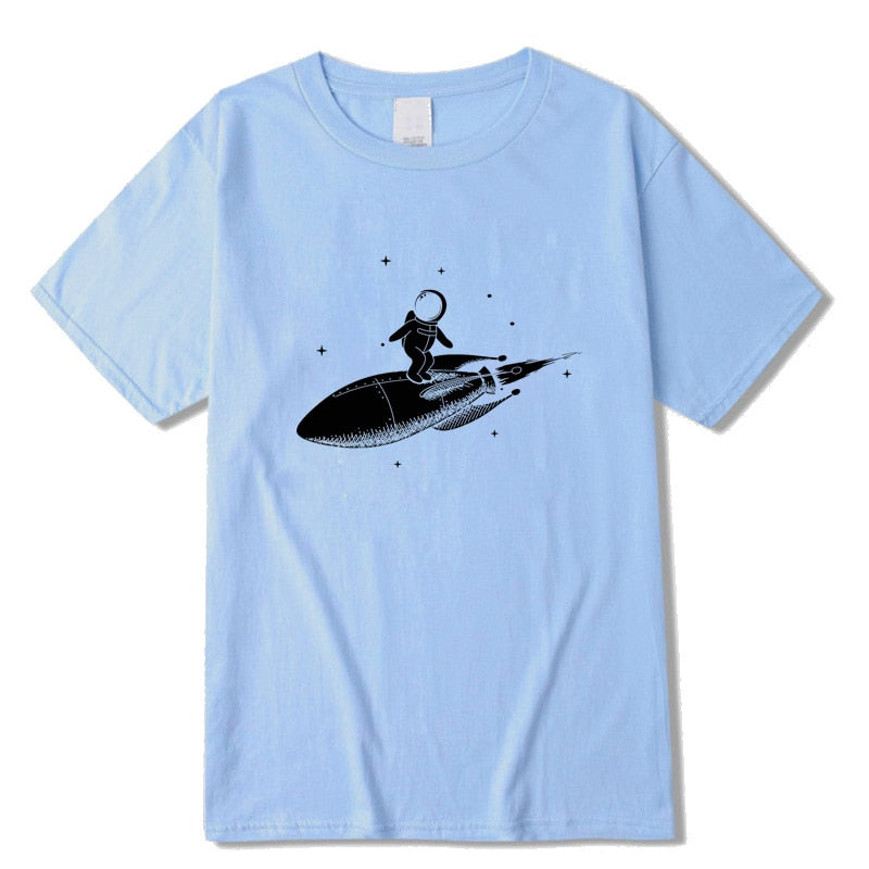 Men high quality tshirt 100% cotton short sleeve Funny space trip print men Tshirt casual o-neck loose t-shirt men tee shirts